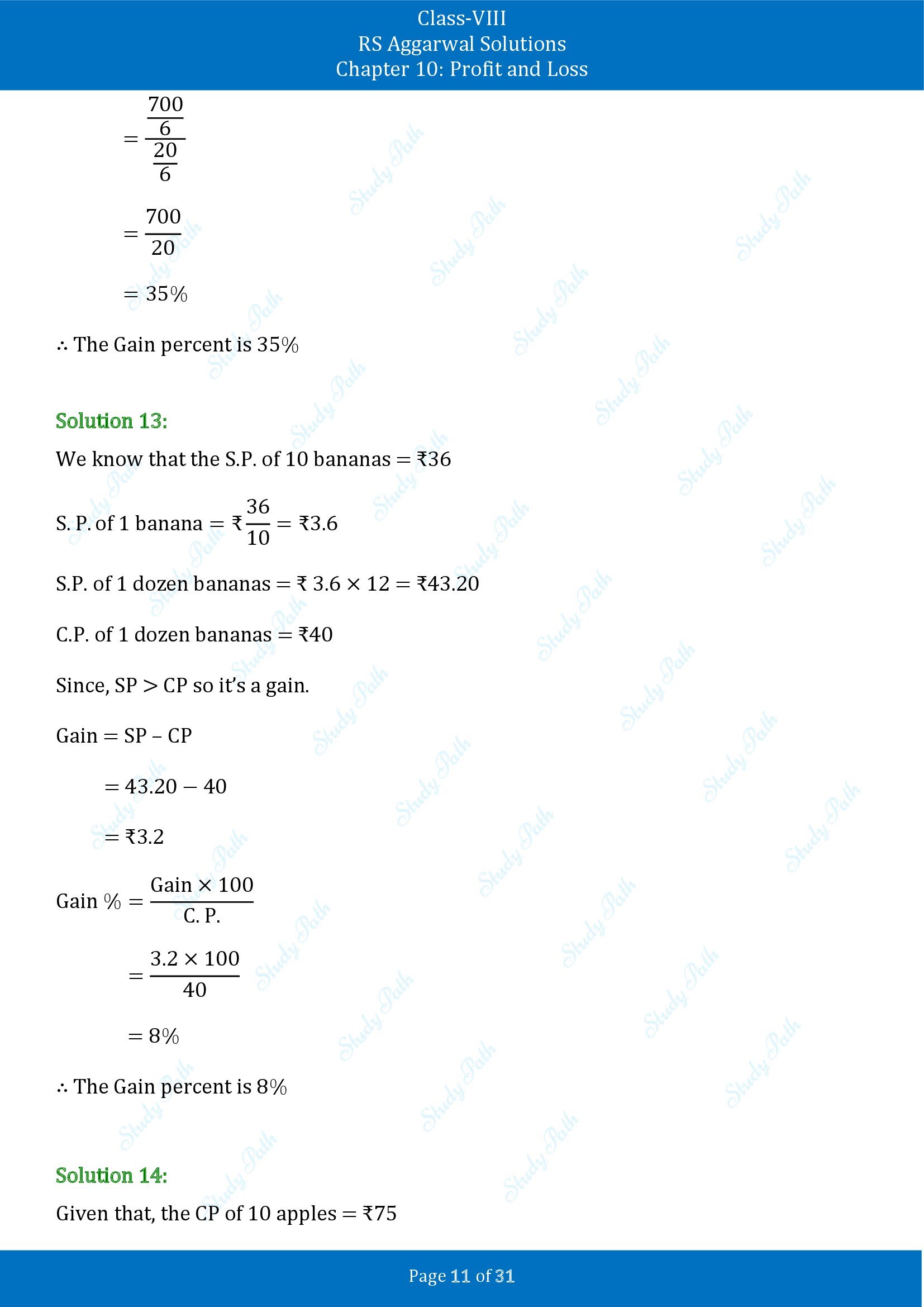 RS Aggarwal Solutions Class 8 Chapter 10 Profit and Loss Exercise 10A 00011