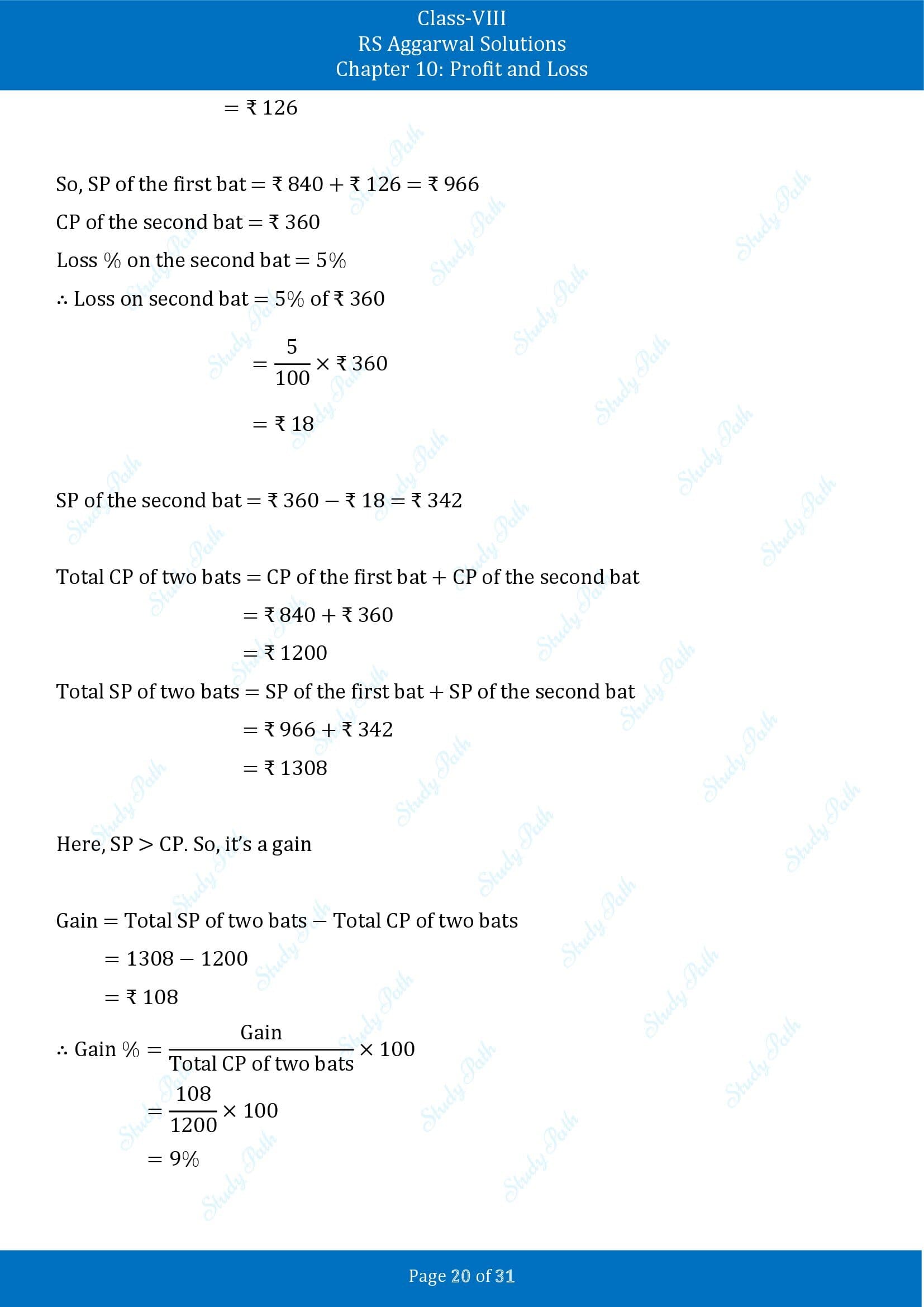 RS Aggarwal Solutions Class 8 Chapter 10 Profit and Loss Exercise 10A 00020