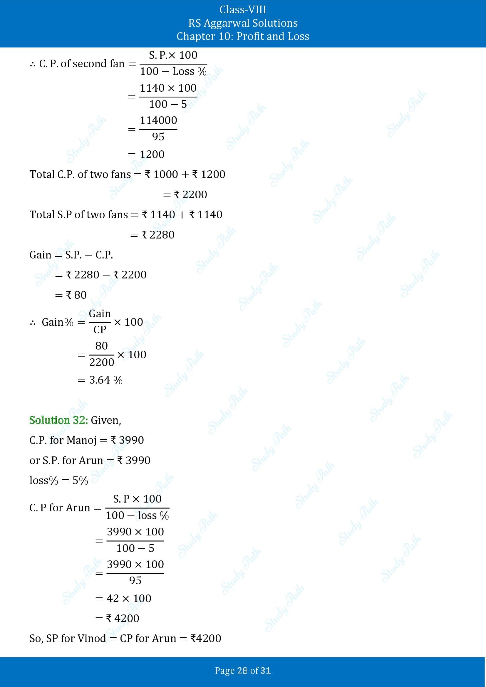 RS Aggarwal Solutions Class 8 Chapter 10 Profit and Loss Exercise 10A 00028