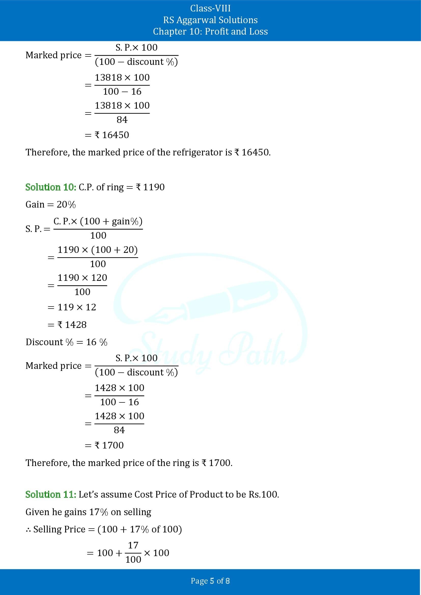 RS Aggarwal Solutions Class 8 Chapter 10 Profit and Loss Exercise 10B 00005