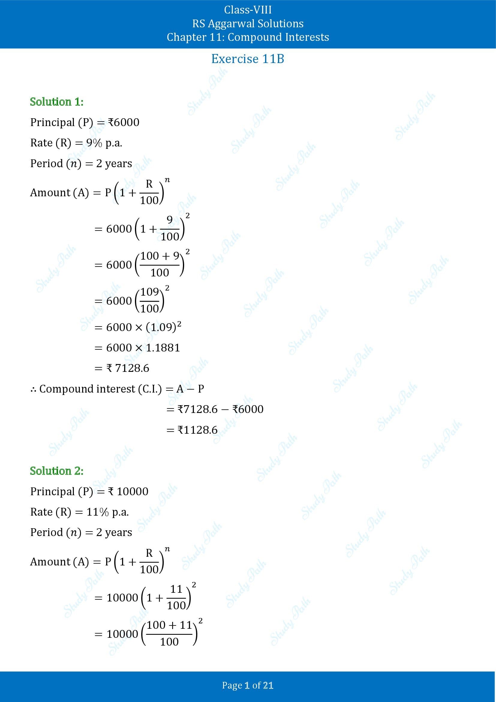 RS Aggarwal Solutions Class 8 Chapter 11 Compound Interests Exercise 11B 00001