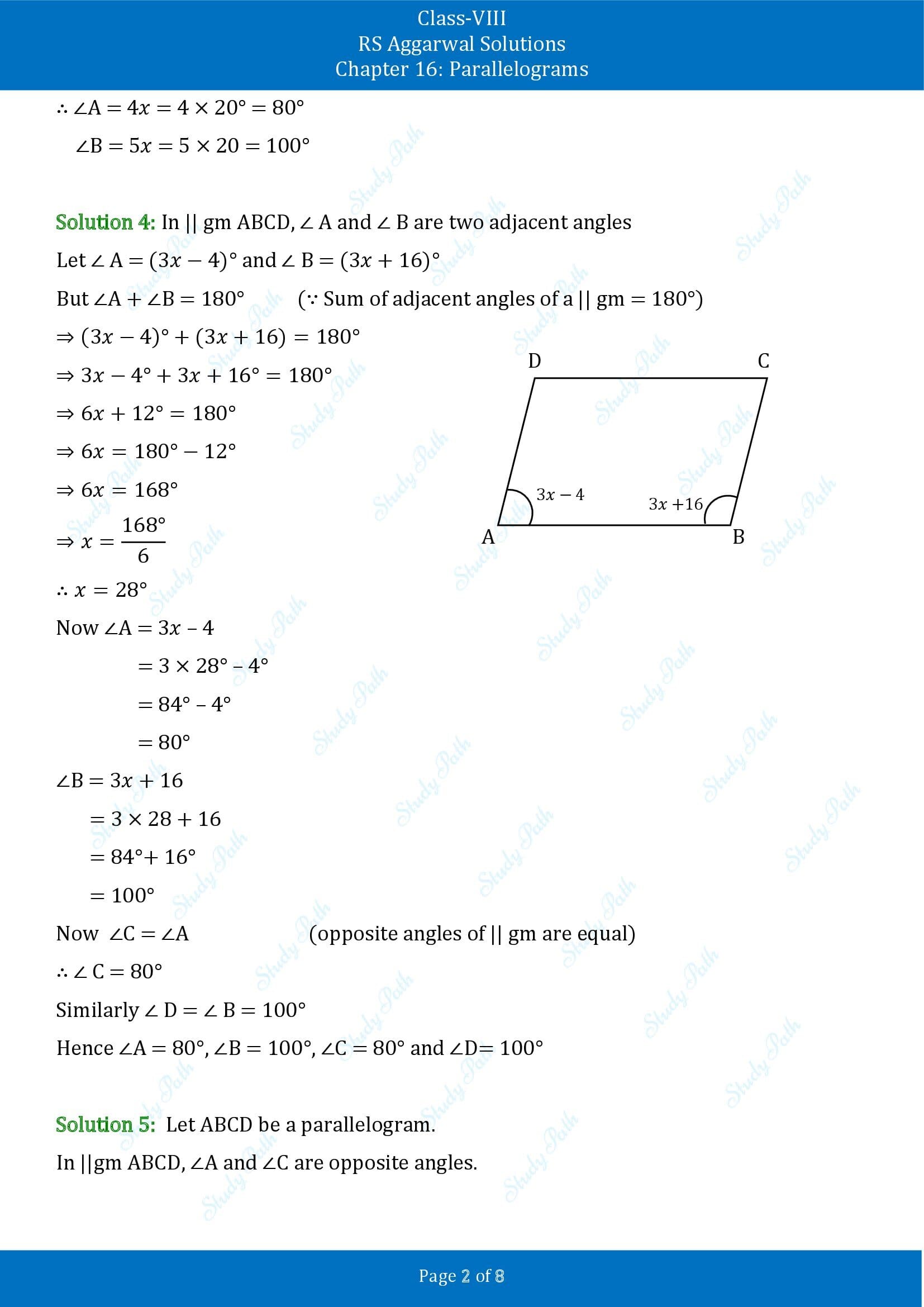 RS Aggarwal Solutions Class 8 Chapter 16 Parallelograms Exercise 16A 00002