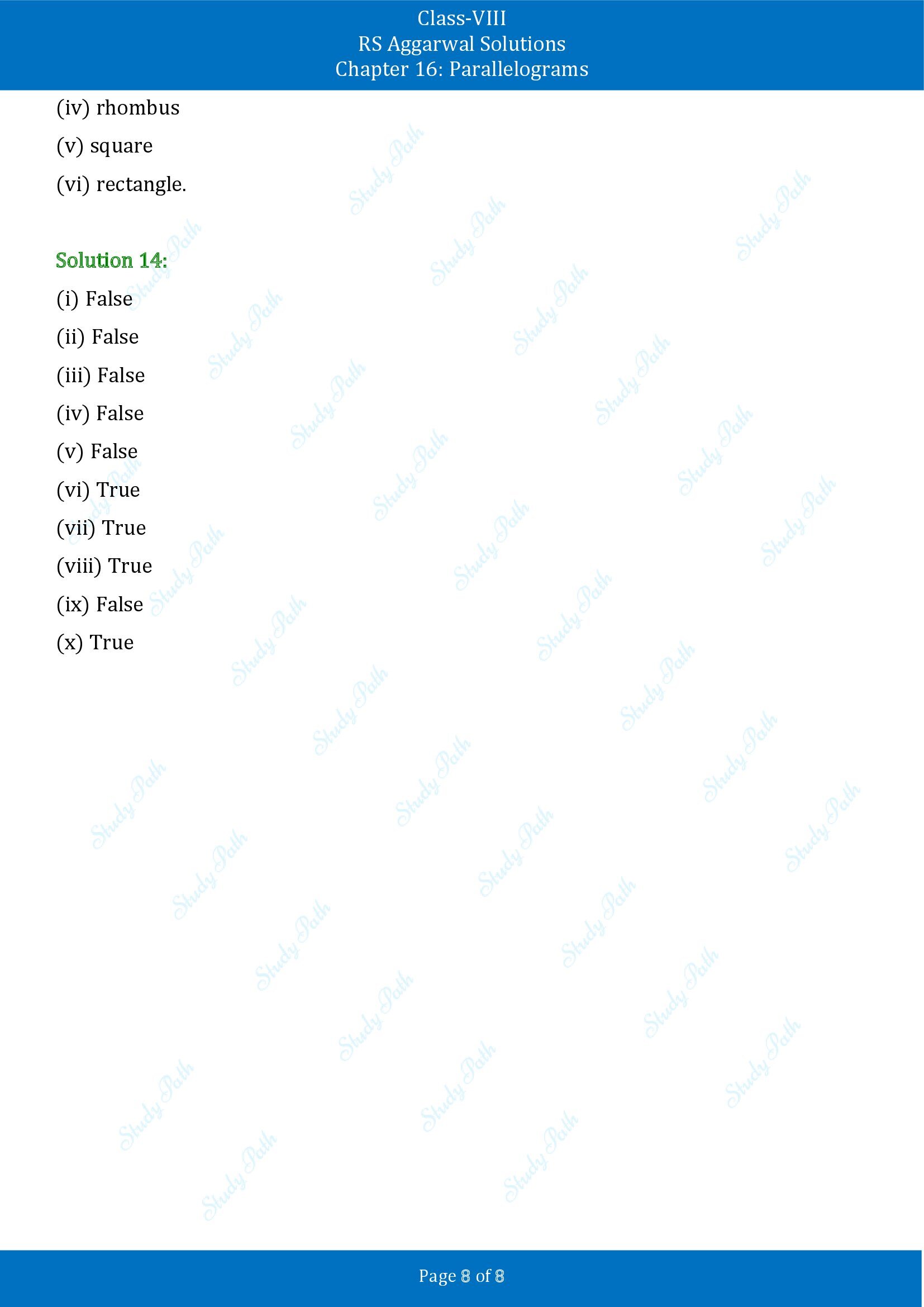 RS Aggarwal Solutions Class 8 Chapter 16 Parallelograms Exercise 16A 00008