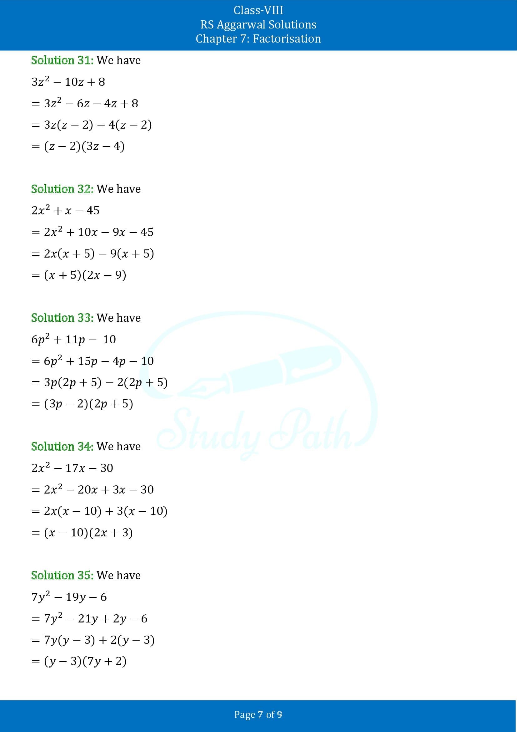 RS Aggarwal Solutions Class 8 Chapter 7 Factorisation Exercise 7D 00007