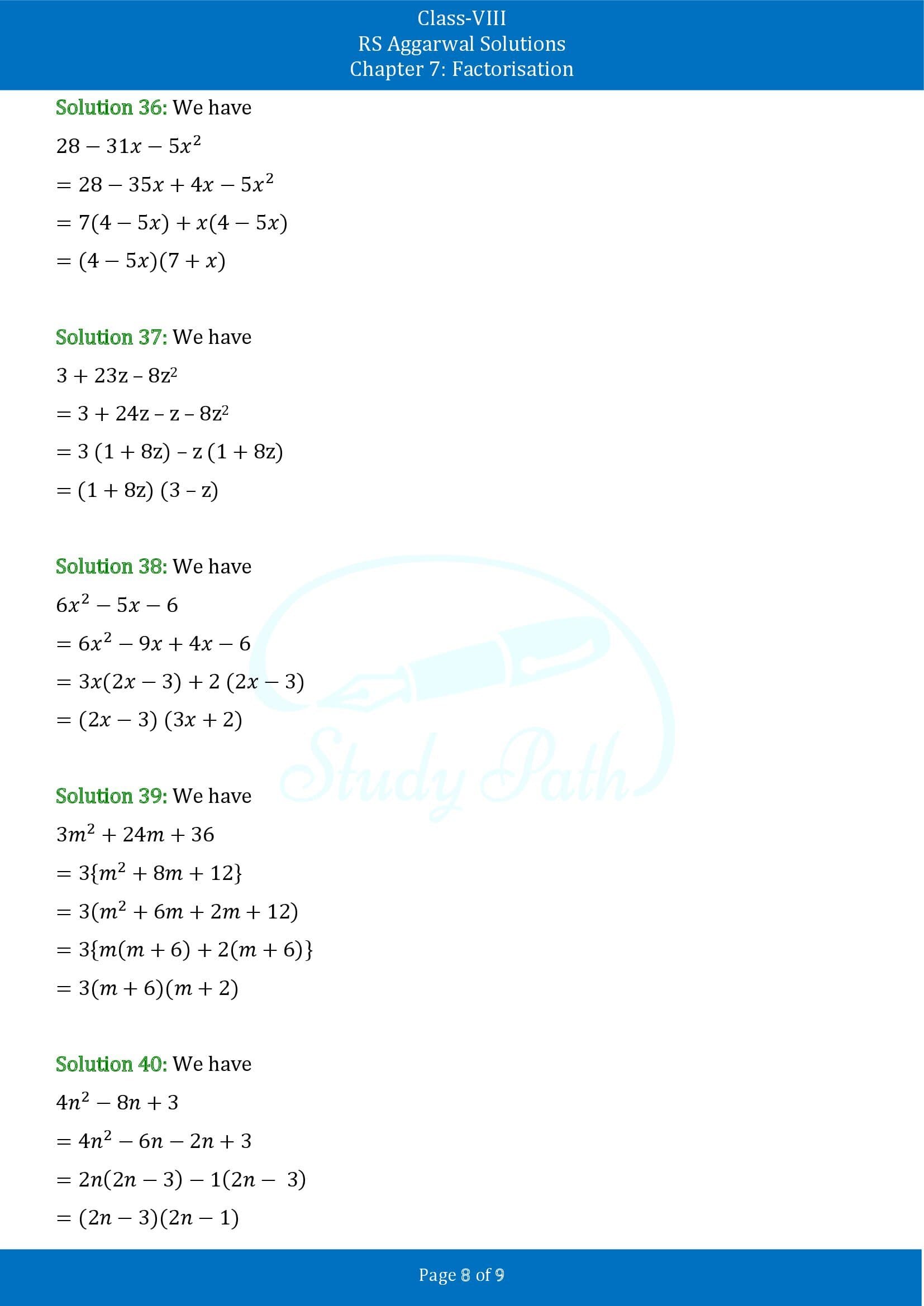 RS Aggarwal Solutions Class 8 Chapter 7 Factorisation Exercise 7D 00008