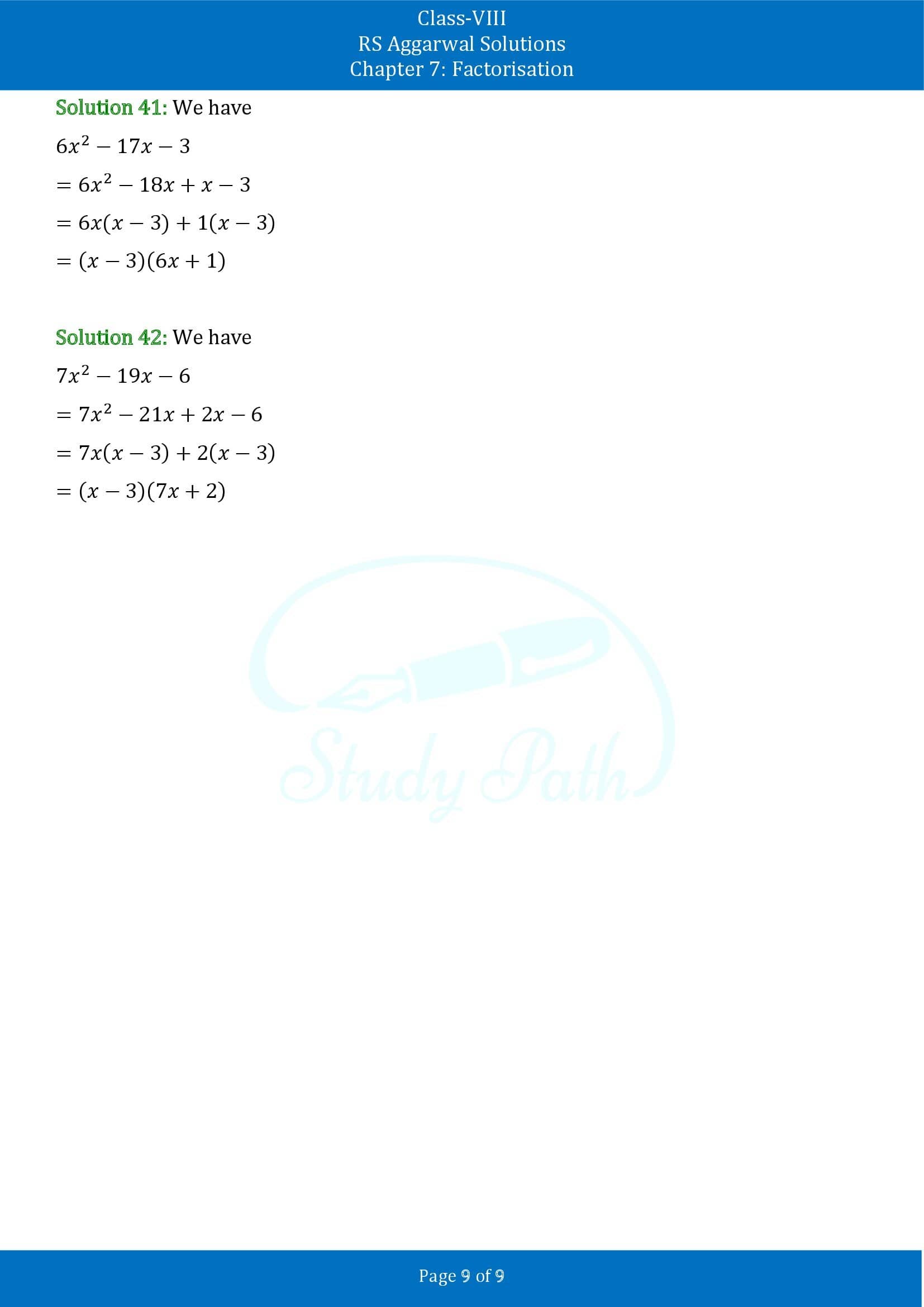 RS Aggarwal Solutions Class 8 Chapter 7 Factorisation Exercise 7D 00009