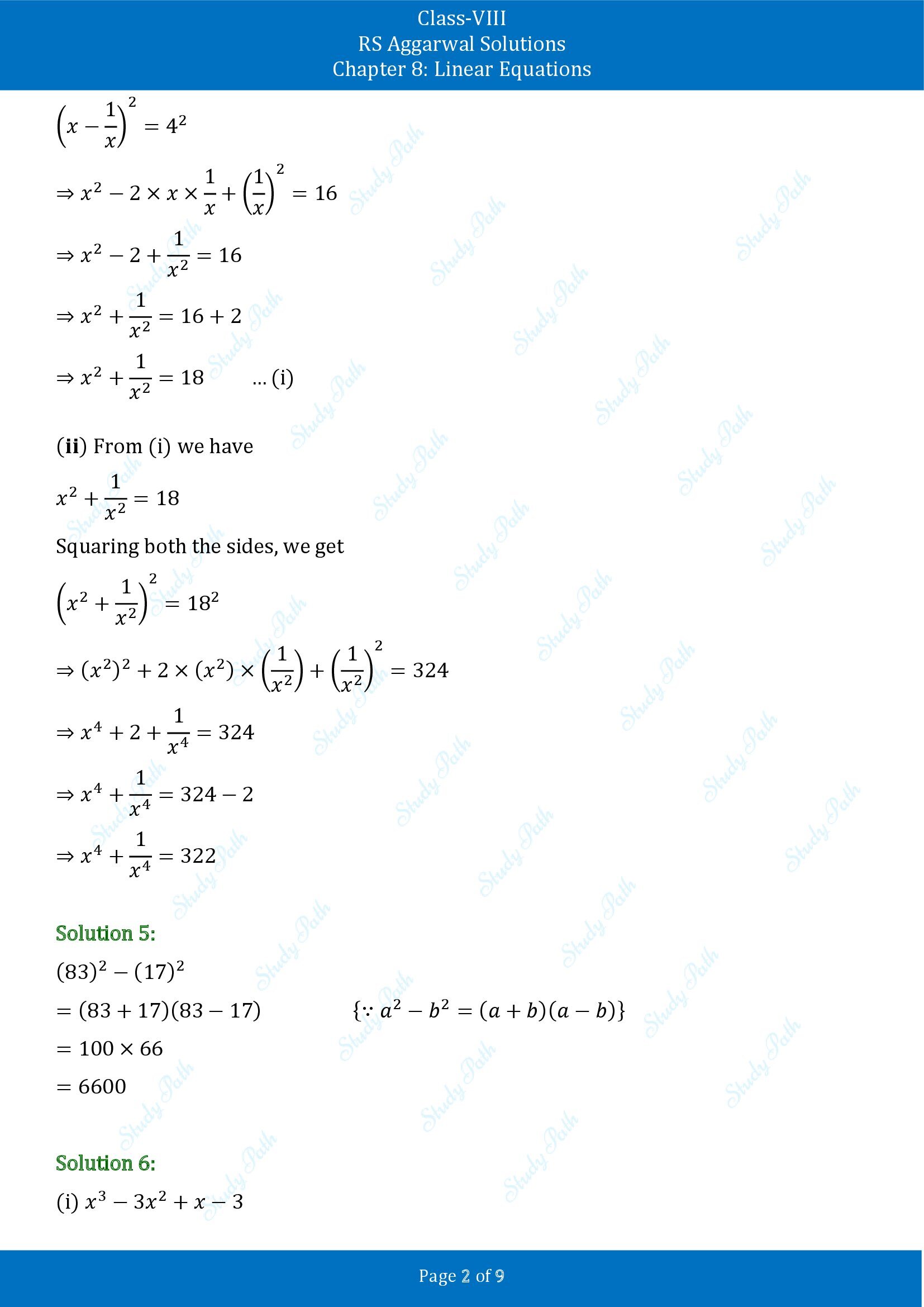 RS Aggarwal Solutions Class 8 Chapter 8 Linear Equations Test Paper 00002