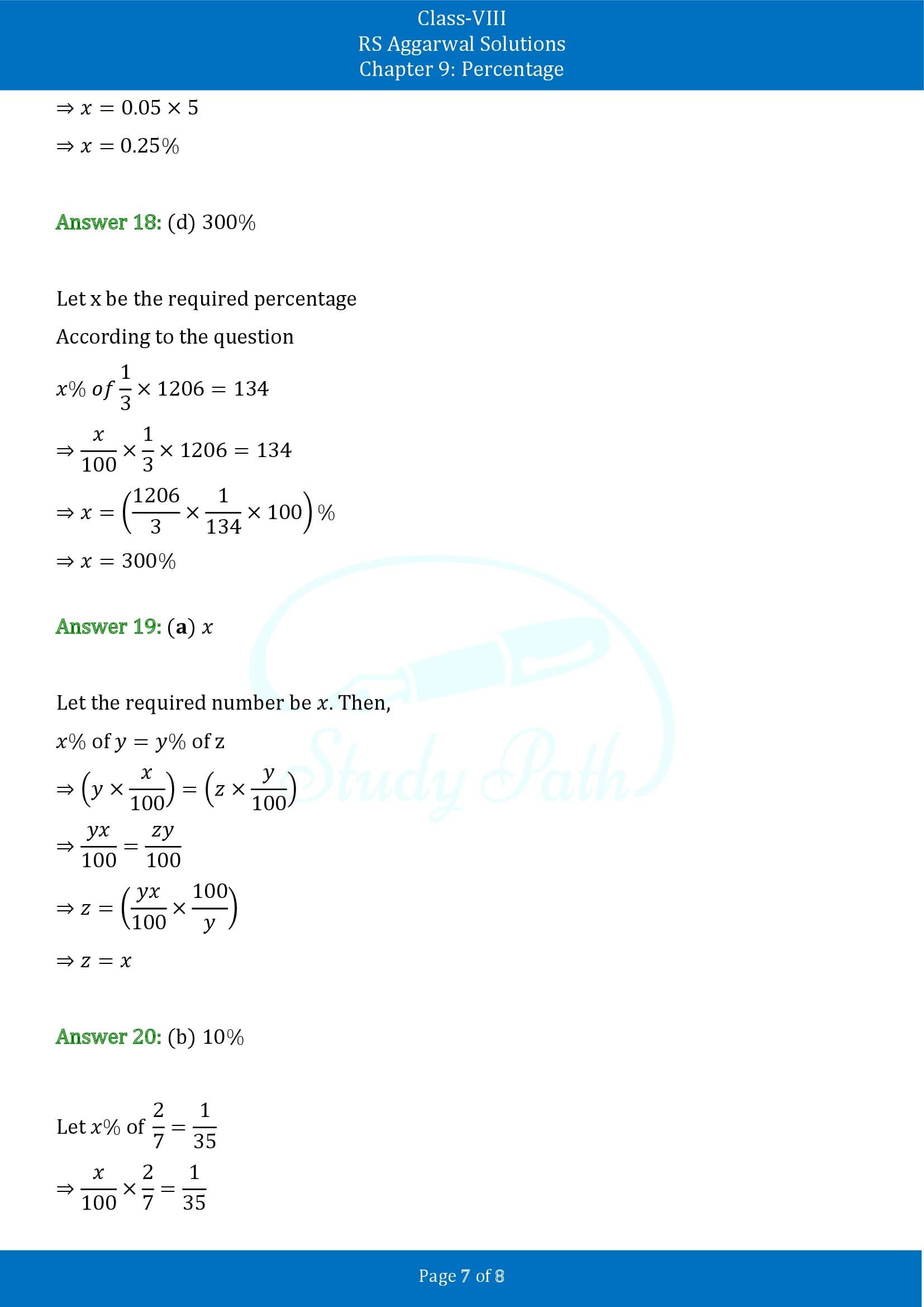 RS Aggarwal Solutions Class 8 Chapter 9 Percentage Exercise 9B MCQs 00007