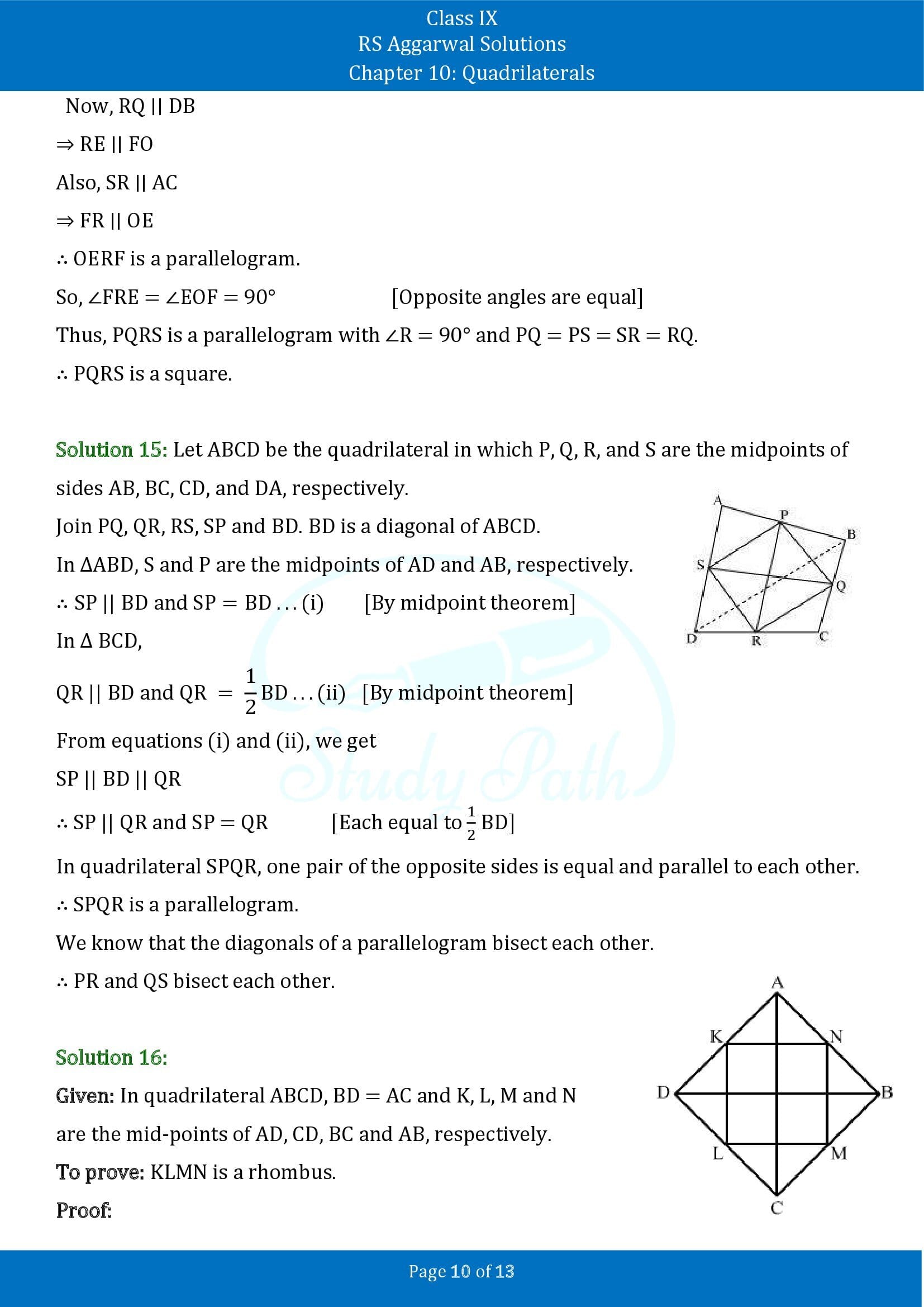 RS Aggarwal Solutions Class 9 Chapter 10 Quadrilaterals Exercise 10C 00010