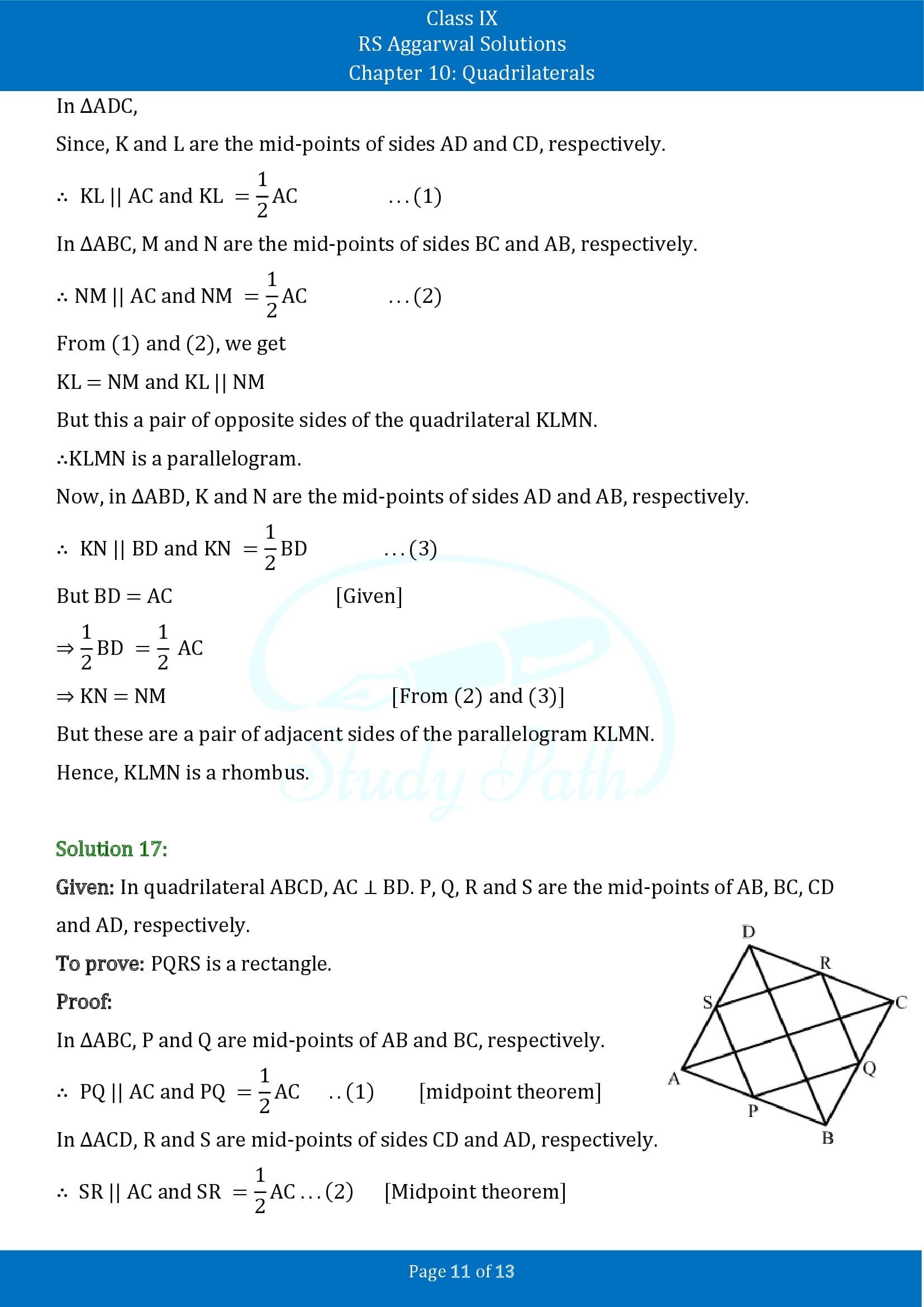 RS Aggarwal Solutions Class 9 Chapter 10 Quadrilaterals Exercise 10C 00011