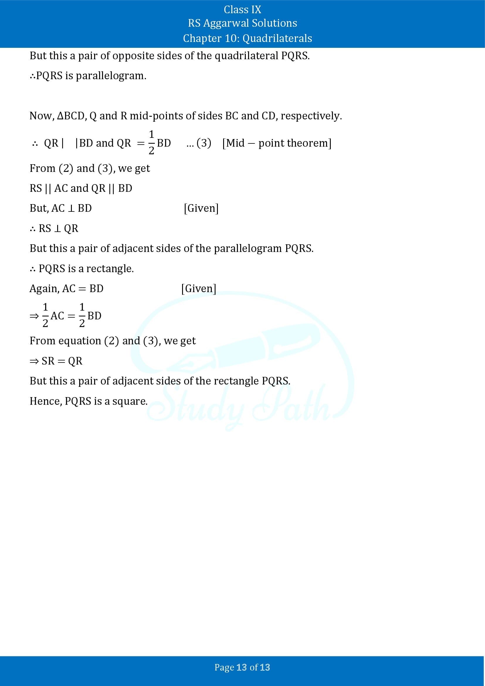 RS Aggarwal Solutions Class 9 Chapter 10 Quadrilaterals Exercise 10C 00013