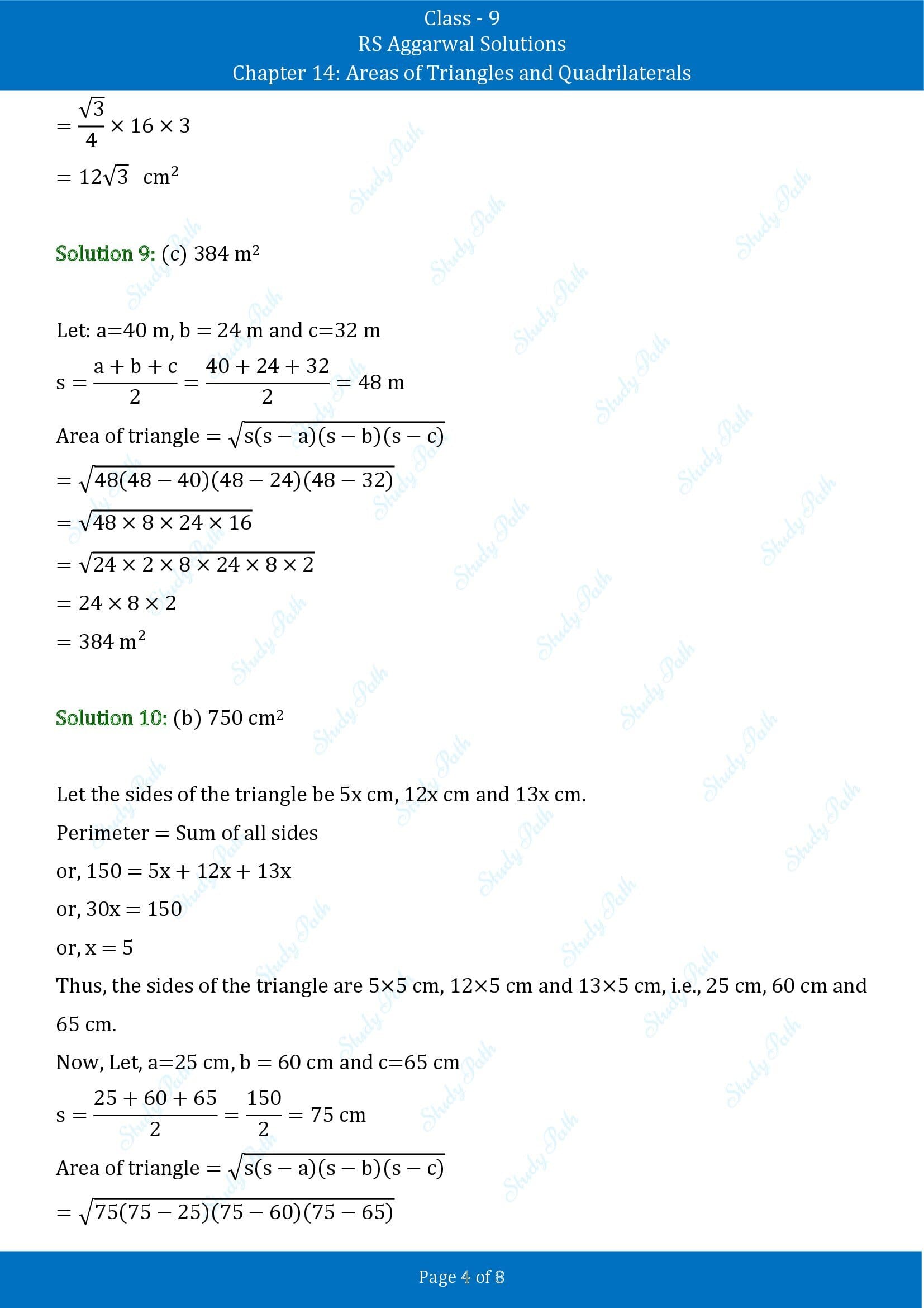 RS Aggarwal Solutions Class 9 Chapter 14 Areas of Triangles and Quadrilaterals Multiple Choice Questions MCQs 00004