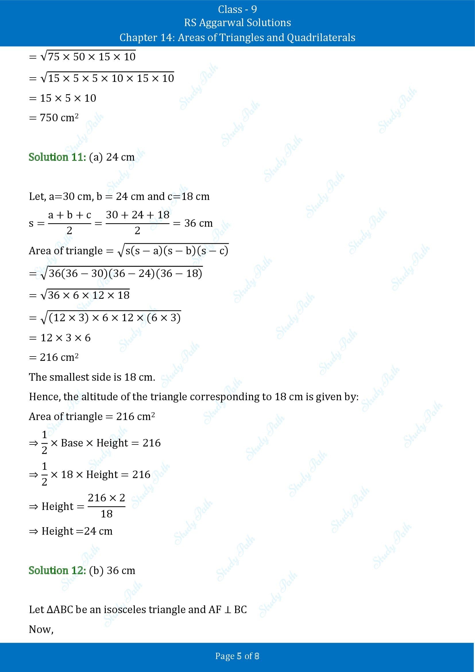 RS Aggarwal Solutions Class 9 Chapter 14 Areas of Triangles and Quadrilaterals Multiple Choice Questions MCQs 00005