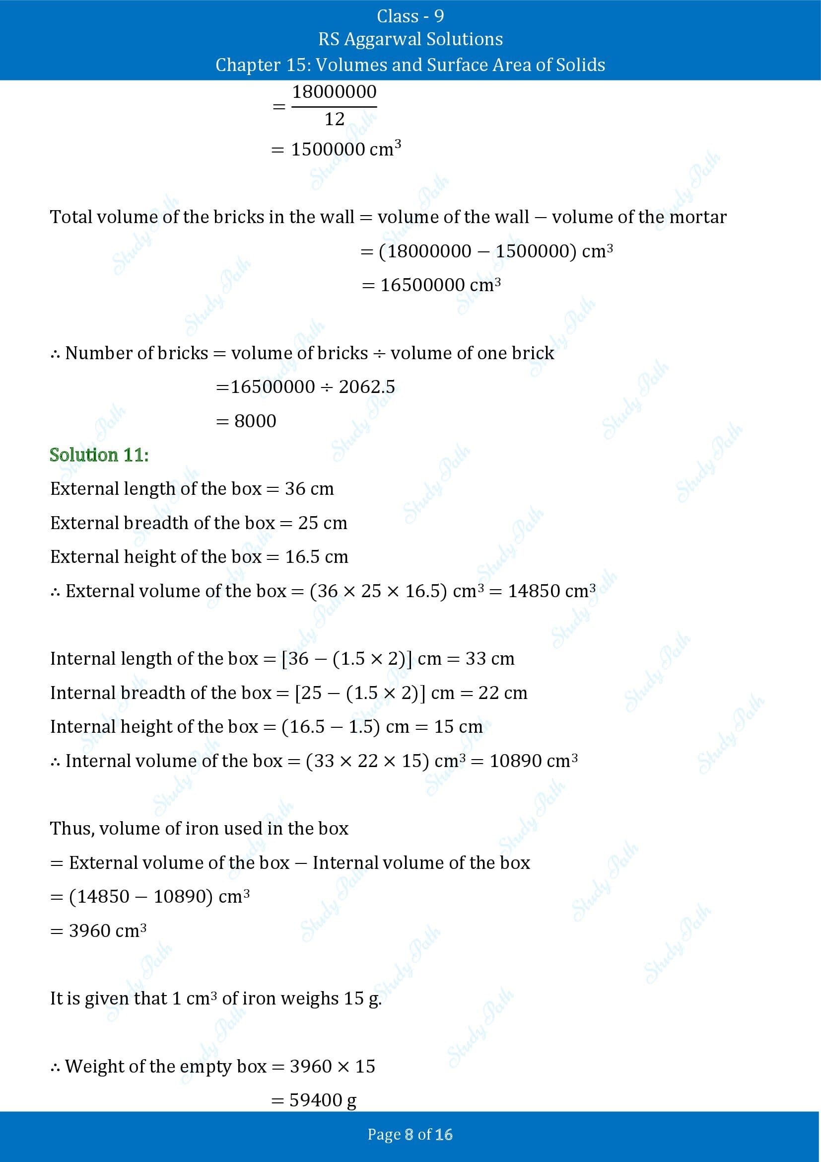 RS Aggarwal Solutions Class 9 Chapter 15 Volumes and Surface Area of Solids Exercise 15A 00008