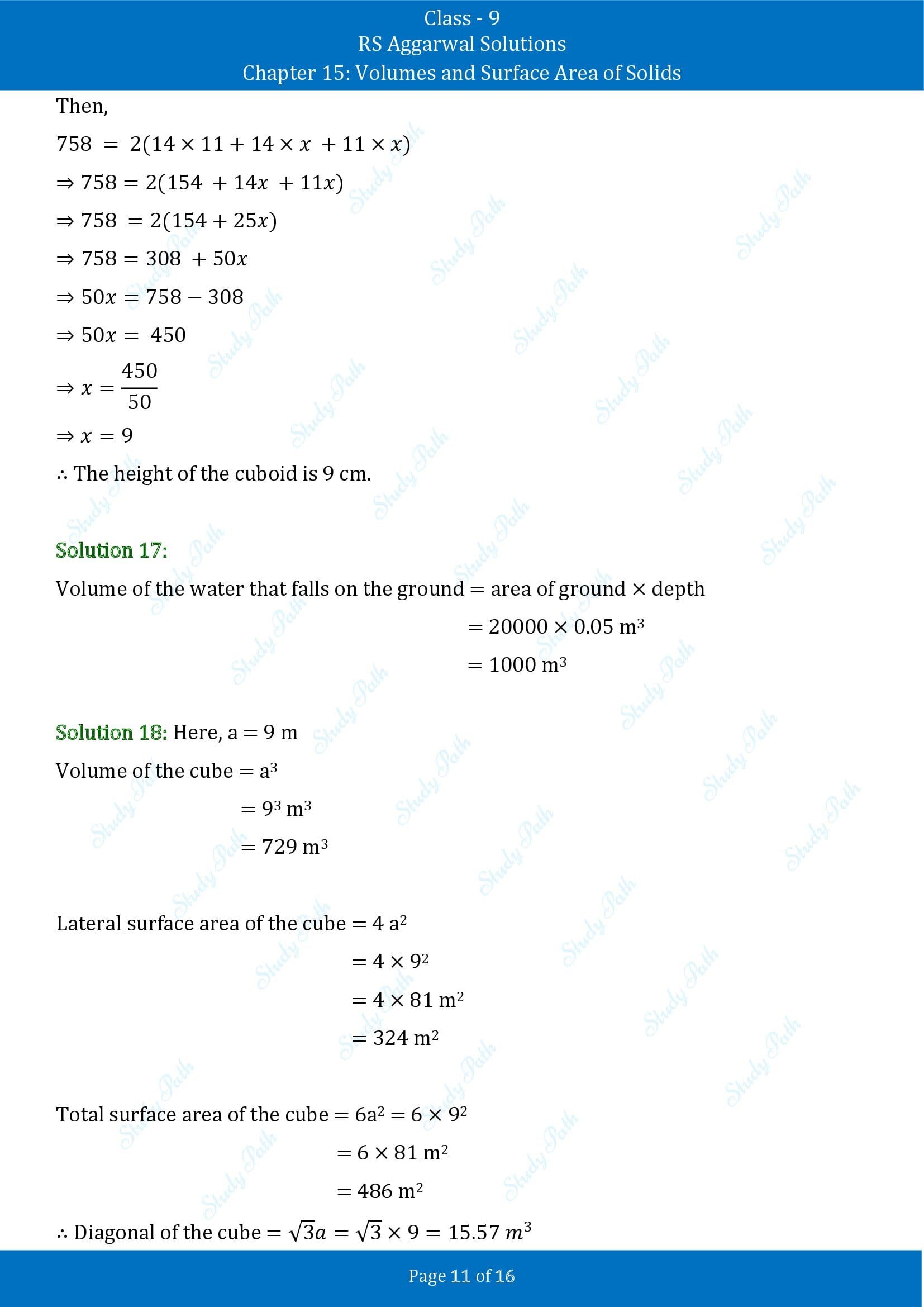 RS Aggarwal Solutions Class 9 Chapter 15 Volumes and Surface Area of Solids Exercise 15A 00011