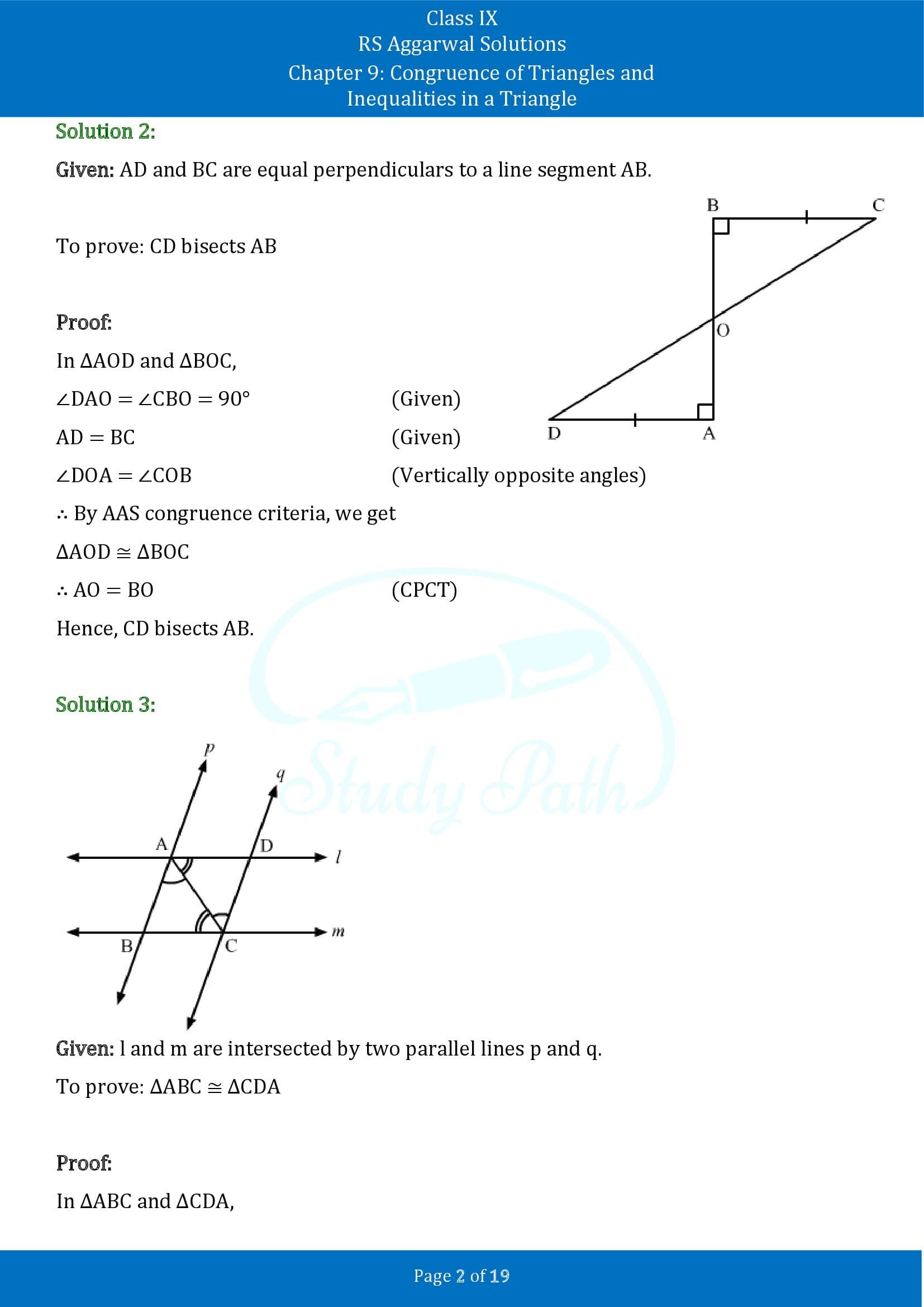 RS Aggarwal Solutions Class 9 Chapter 9 Congruence of Triangles and Inequalities in a Triangle Exercise 9A 00002