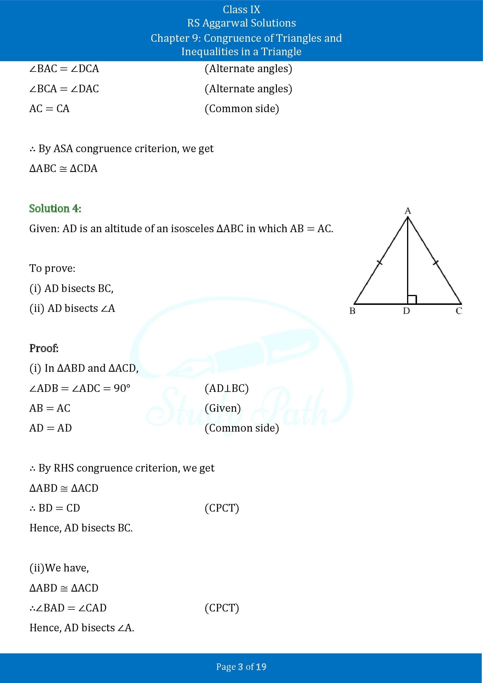 RS Aggarwal Solutions Class 9 Chapter 9 Congruence of Triangles and Inequalities in a Triangle Exercise 9A 00003