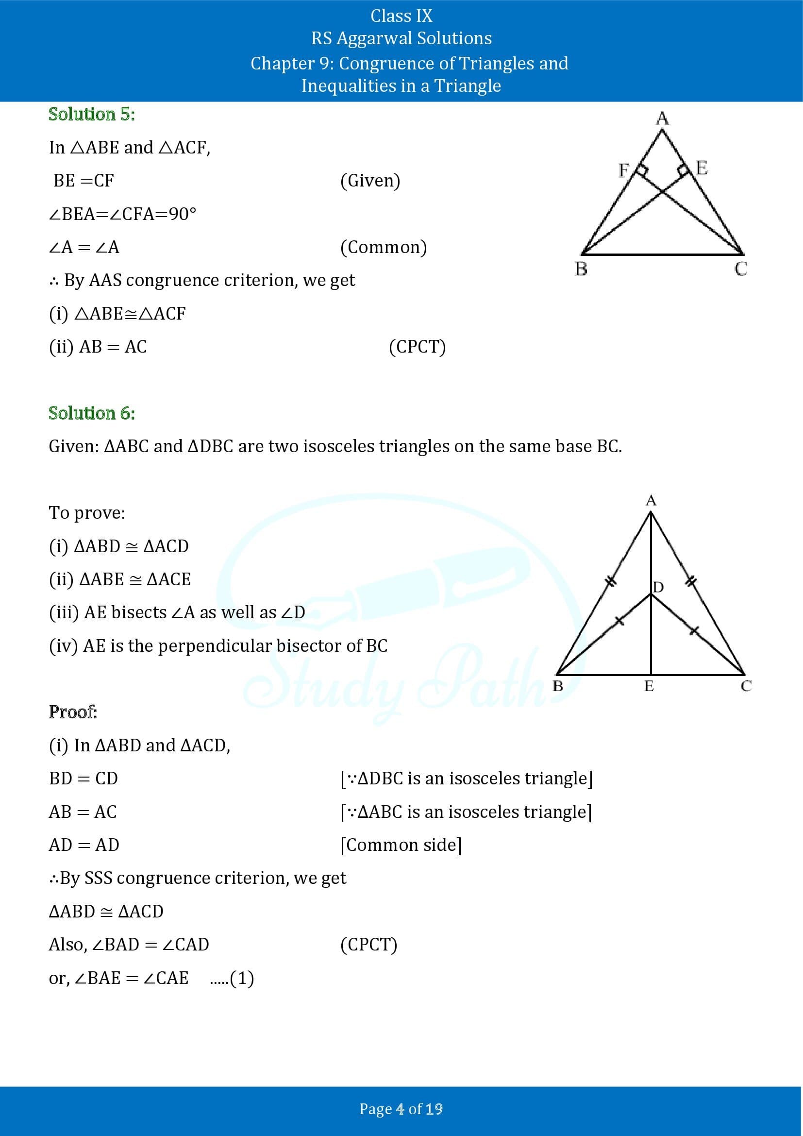 RS Aggarwal Solutions Class 9 Chapter 9 Congruence of Triangles and Inequalities in a Triangle Exercise 9A 00004