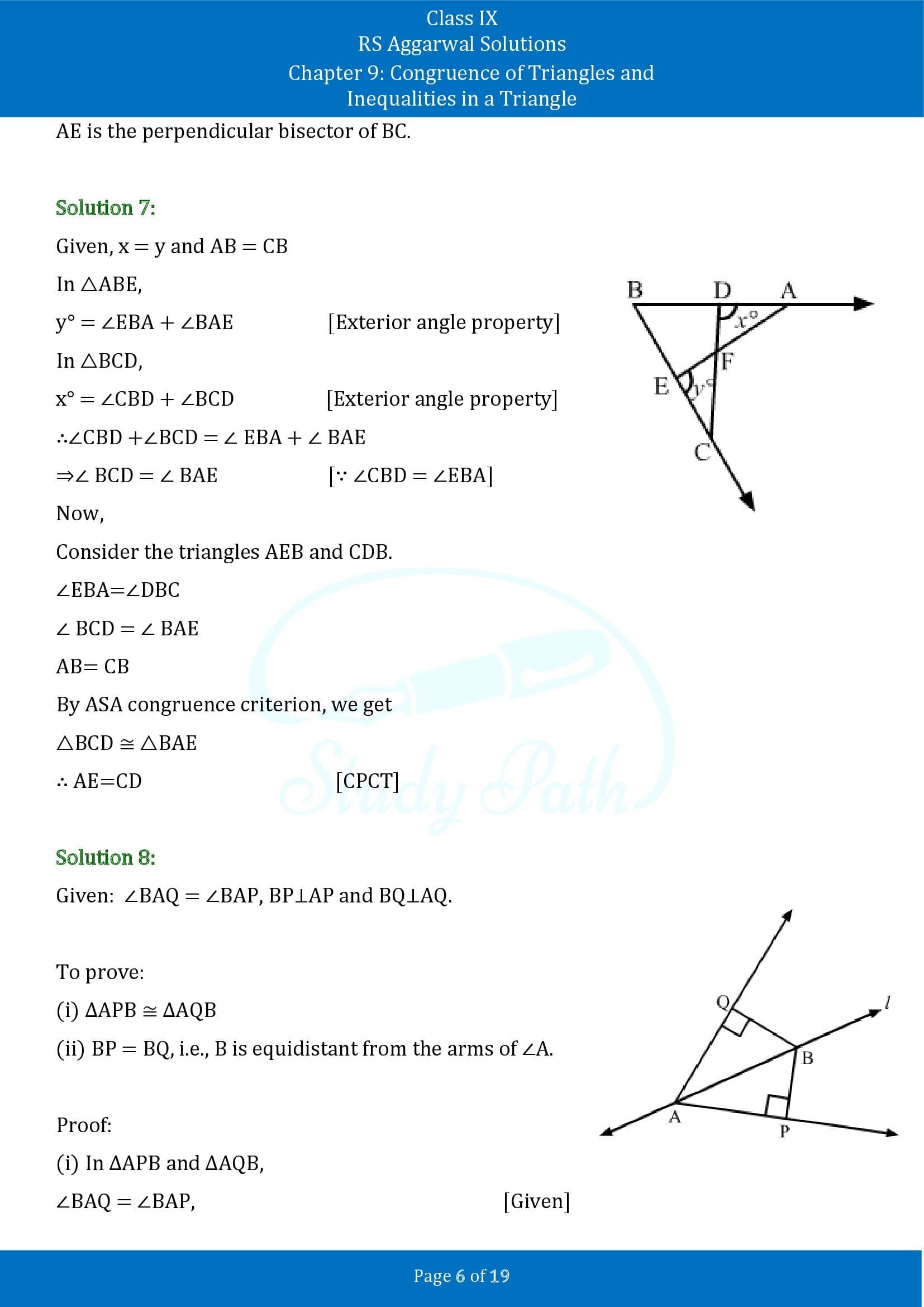 RS Aggarwal Solutions Class 9 Chapter 9 Congruence of Triangles and Inequalities in a Triangle Exercise 9A 00006