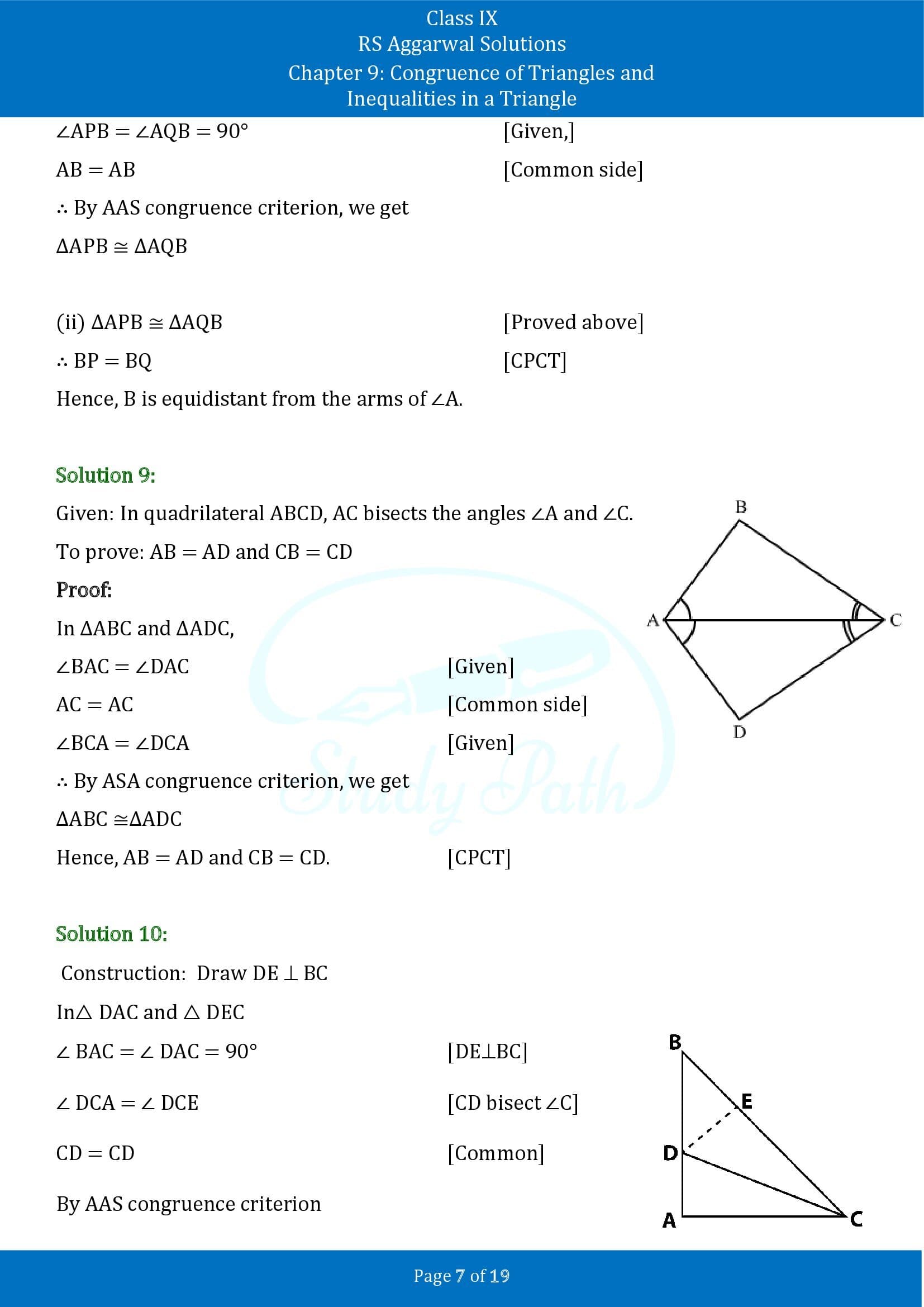 RS Aggarwal Solutions Class 9 Chapter 9 Congruence of Triangles and Inequalities in a Triangle Exercise 9A 00007