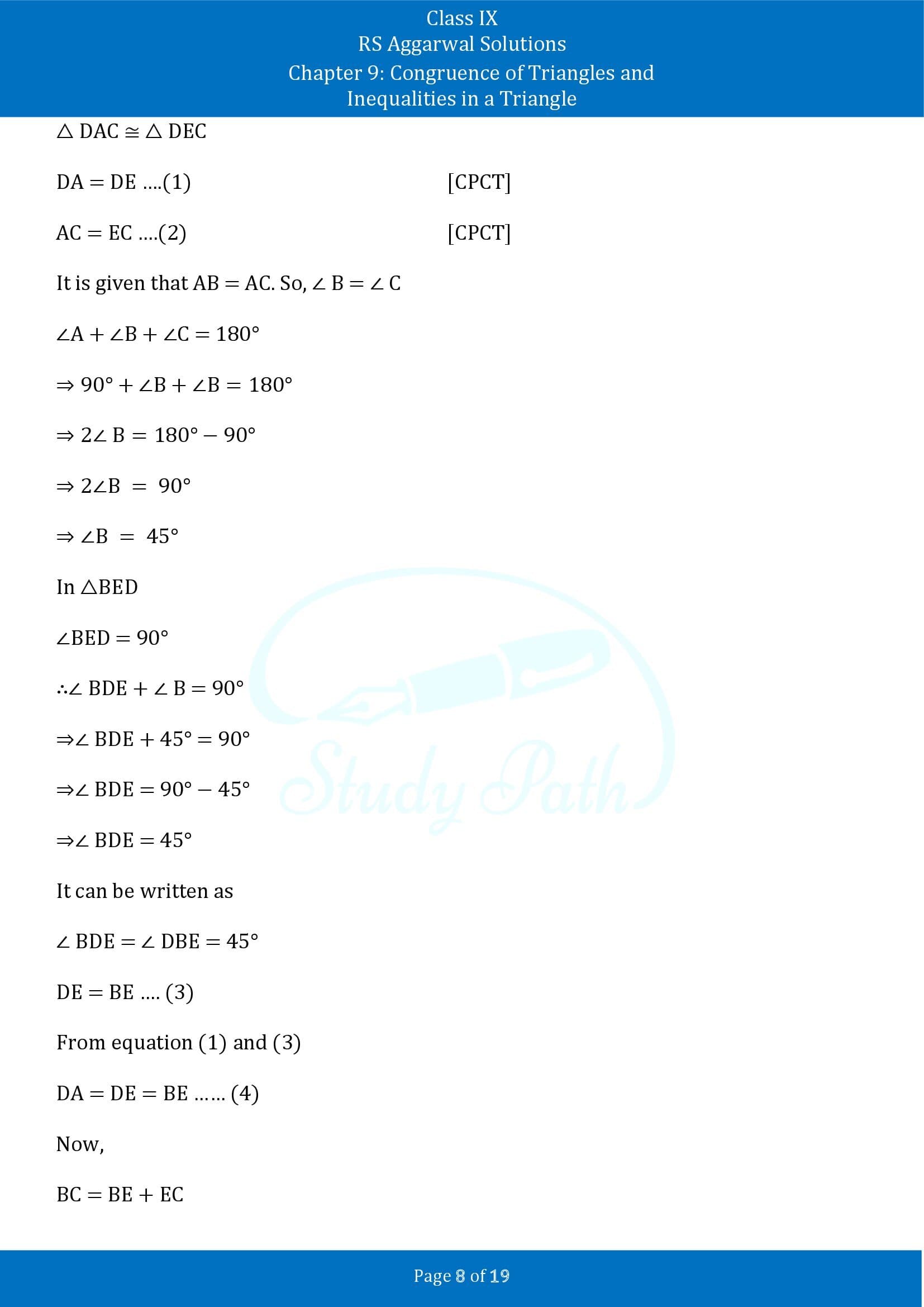 RS Aggarwal Solutions Class 9 Chapter 9 Congruence of Triangles and Inequalities in a Triangle Exercise 9A 00008