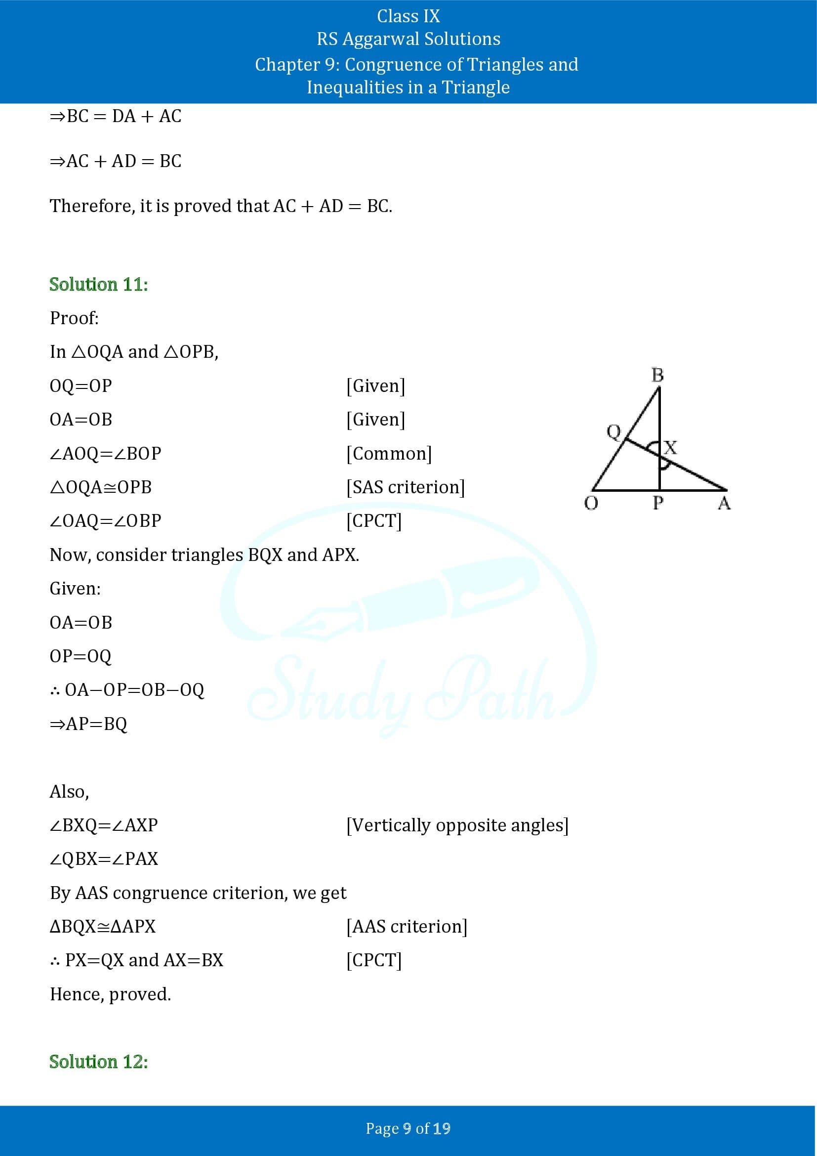 RS Aggarwal Solutions Class 9 Chapter 9 Congruence of Triangles and Inequalities in a Triangle Exercise 9A 00009