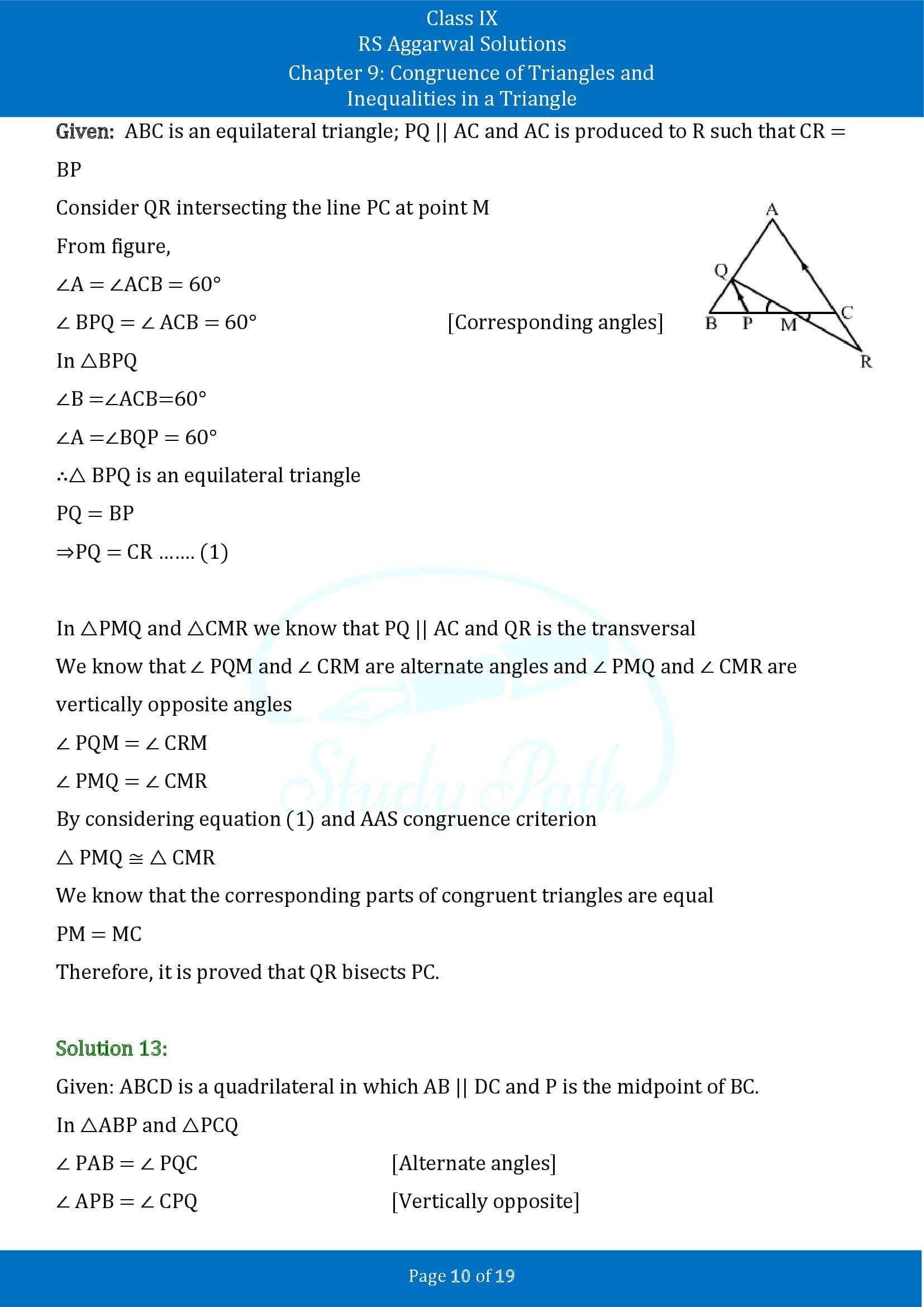 RS Aggarwal Solutions Class 9 Chapter 9 Congruence of Triangles and Inequalities in a Triangle Exercise 9A 00010