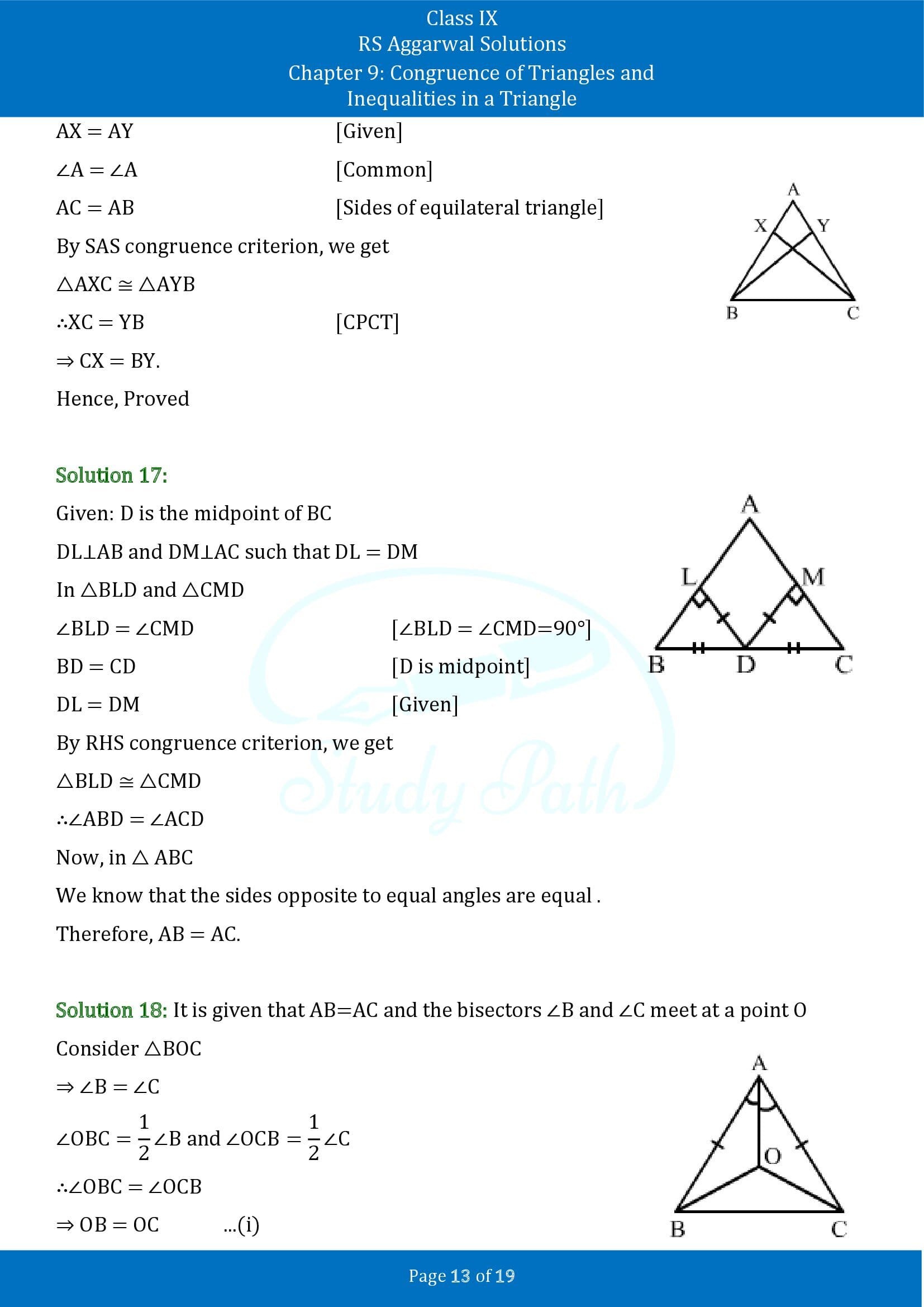 RS Aggarwal Solutions Class 9 Chapter 9 Congruence of Triangles and Inequalities in a Triangle Exercise 9A 00013