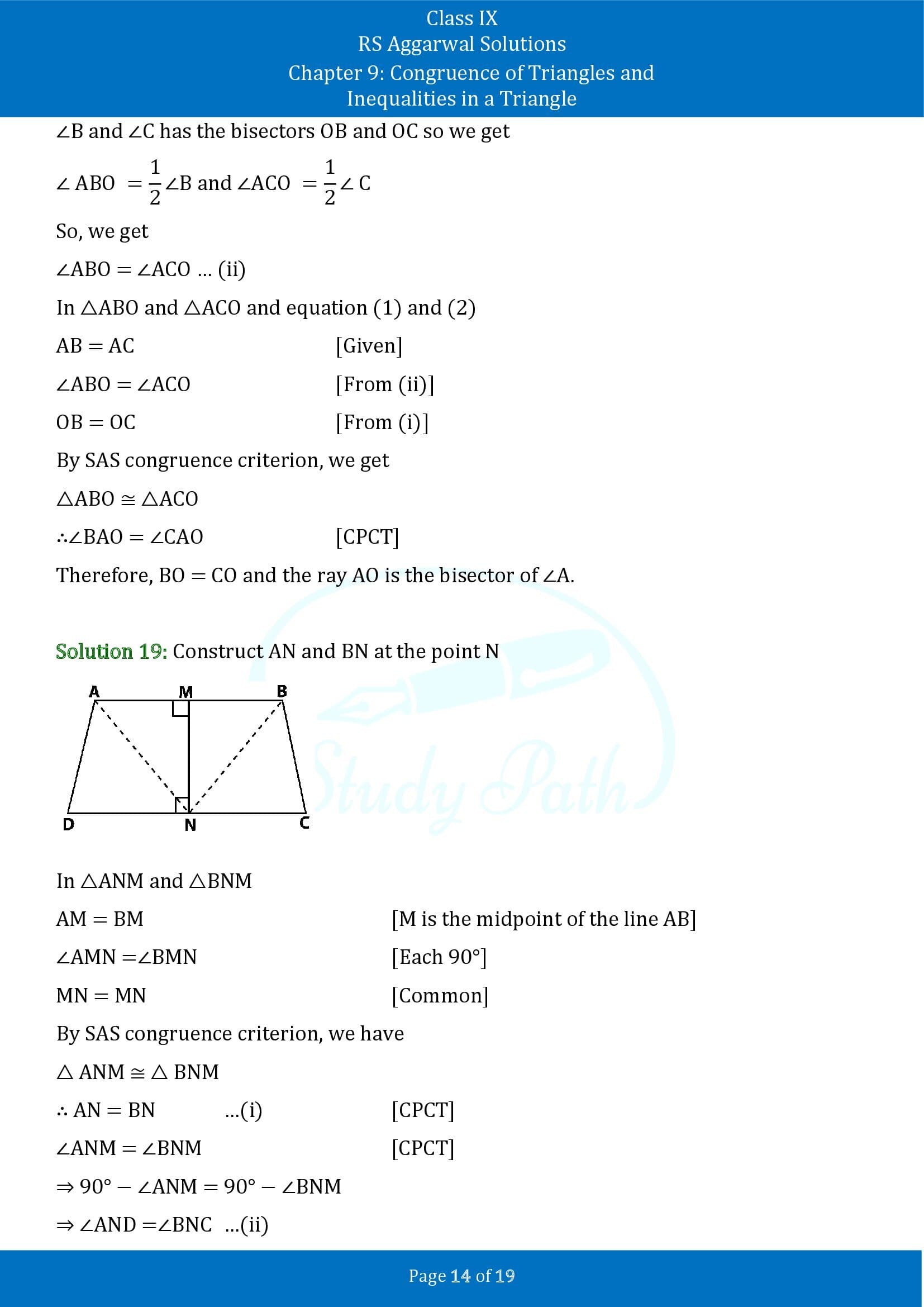 RS Aggarwal Solutions Class 9 Chapter 9 Congruence of Triangles and Inequalities in a Triangle Exercise 9A 00014