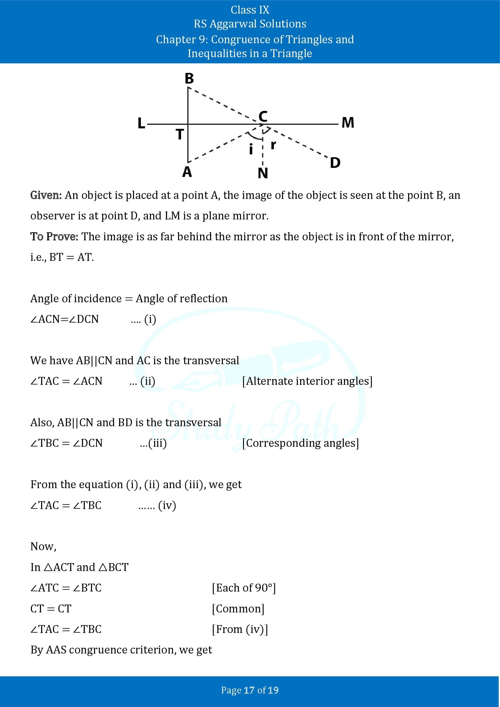 RS Aggarwal Solutions Class 9 Chapter 9 Congruence of Triangles and Inequalities in a Triangle Exercise 9A 00017