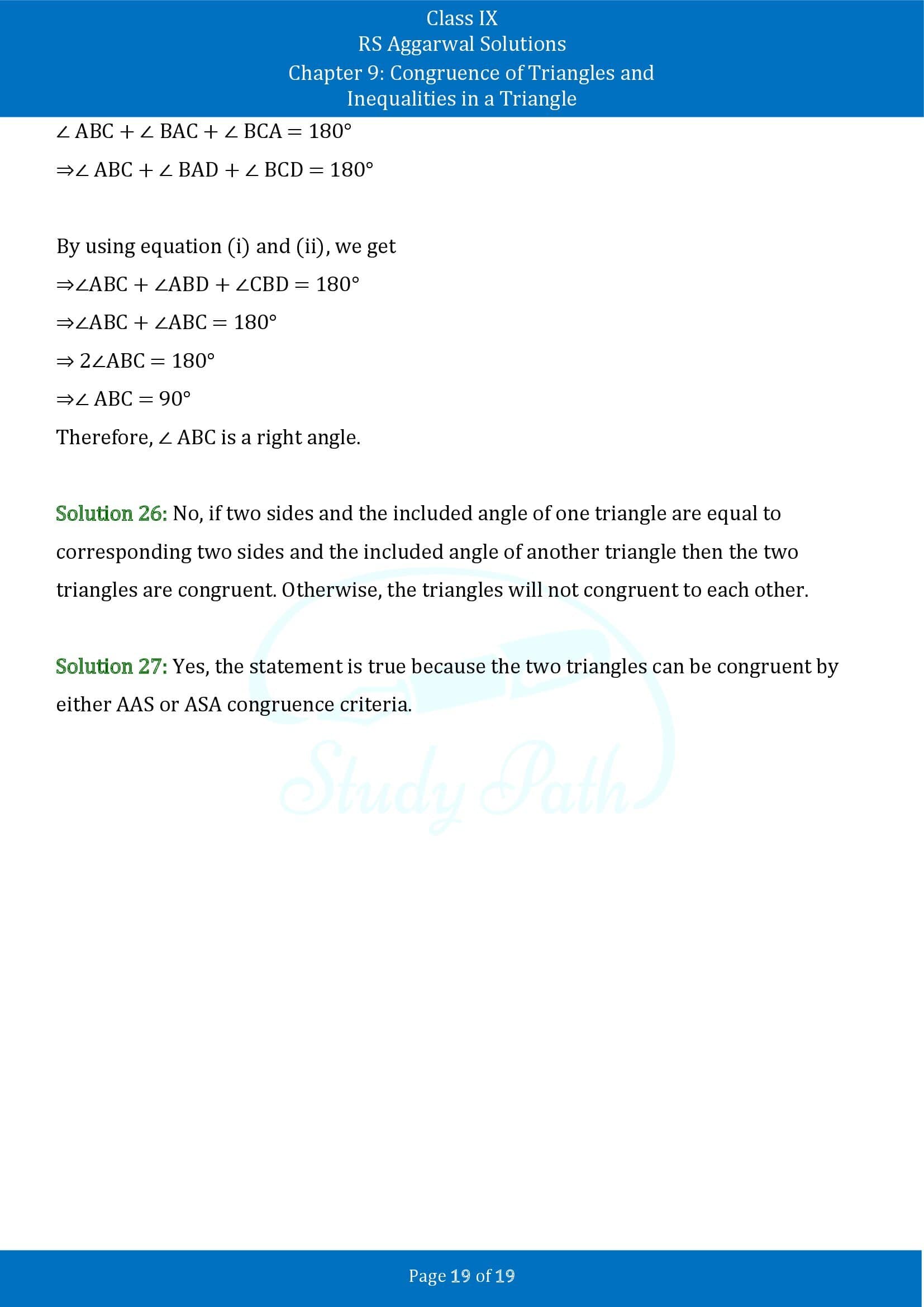 RS Aggarwal Solutions Class 9 Chapter 9 Congruence of Triangles and Inequalities in a Triangle Exercise 9A 00019