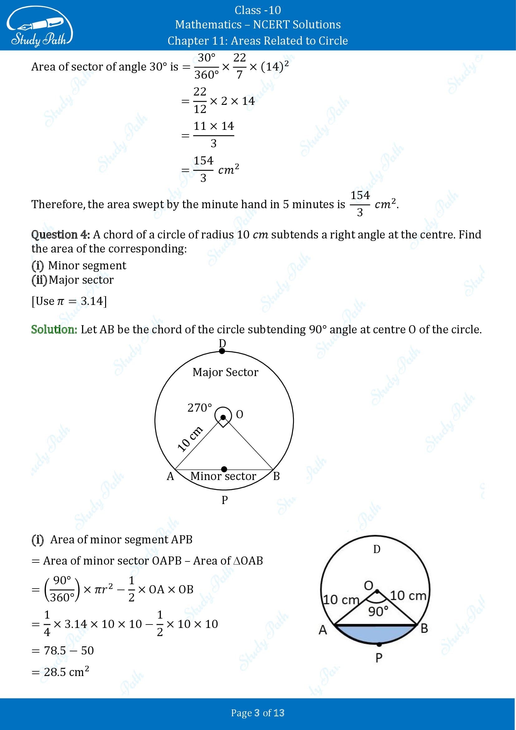 class 10 math ch 11 ex 11.3 areas related to circle