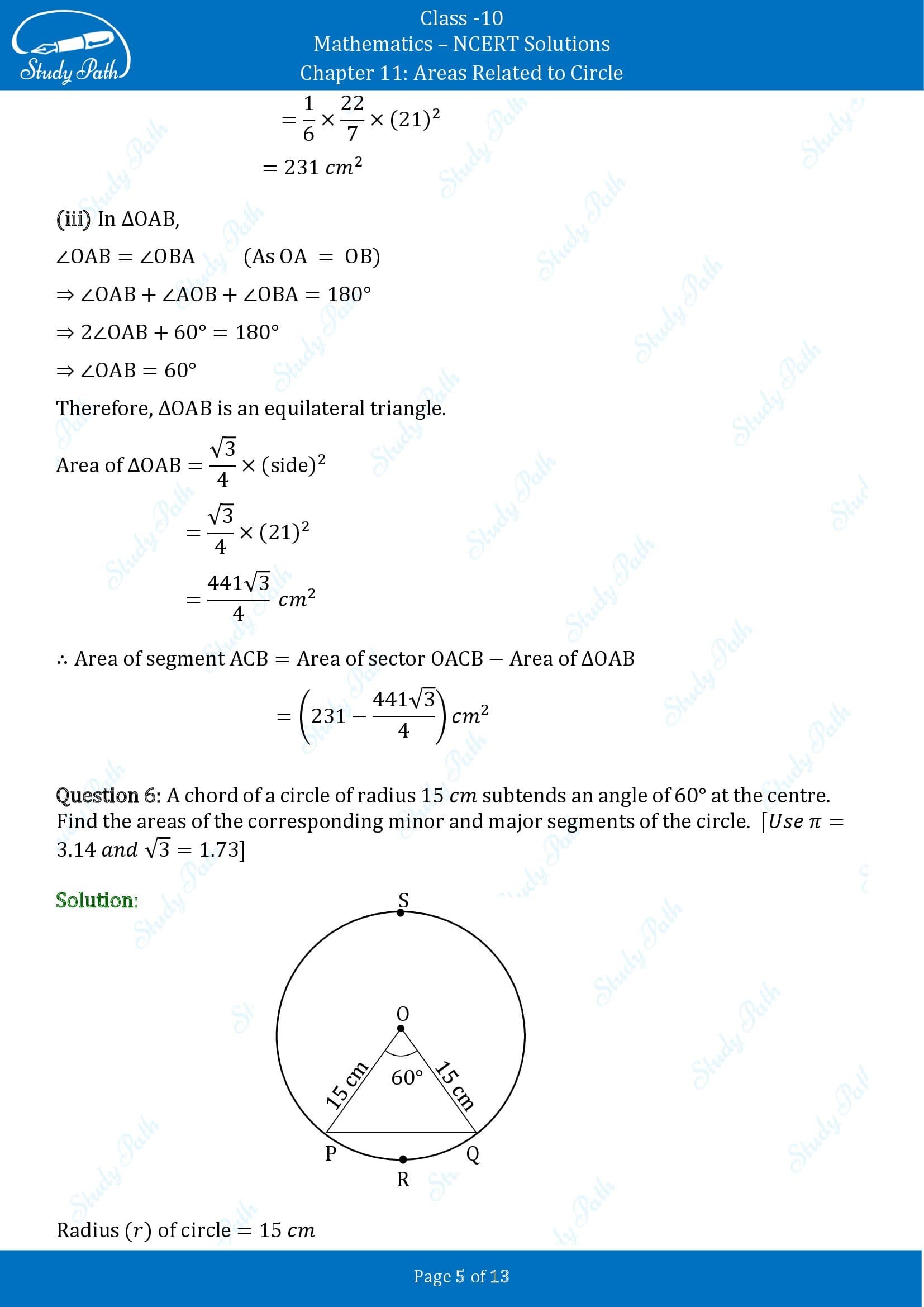 NCERT Solutions For Class 10 Maths Chapter 12 Areas Related To Circle Study Path