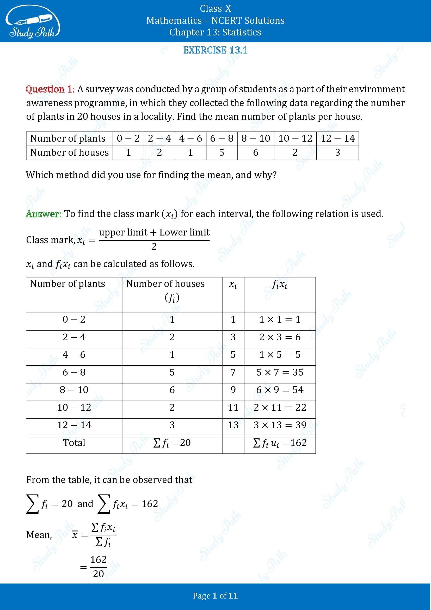 Ncert Solutions For Class Maths Chapter Statistics Study Path