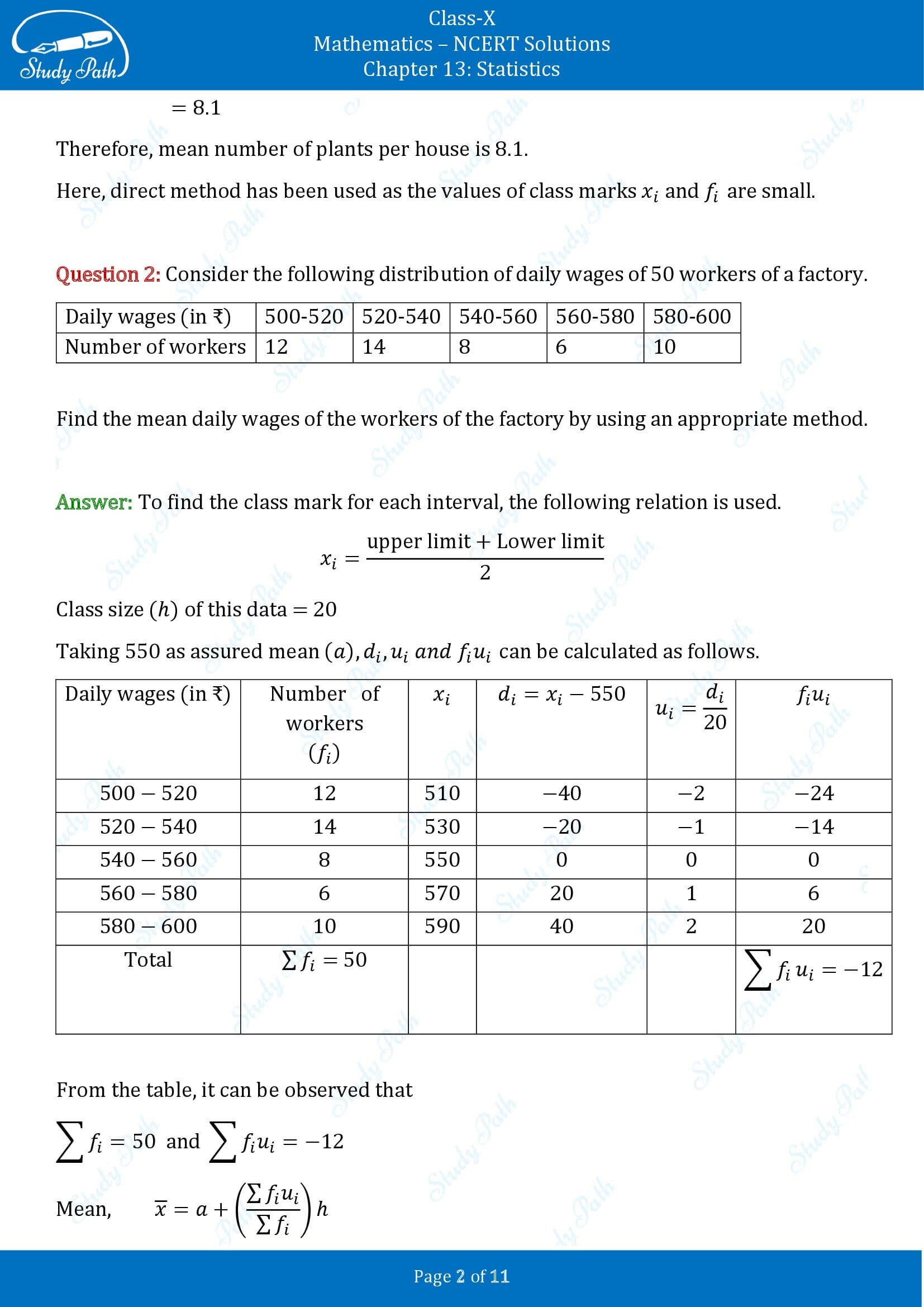 NCERT Solutions for Class 10 Maths Chapter 13 Statistics Exercise 13.1 00002