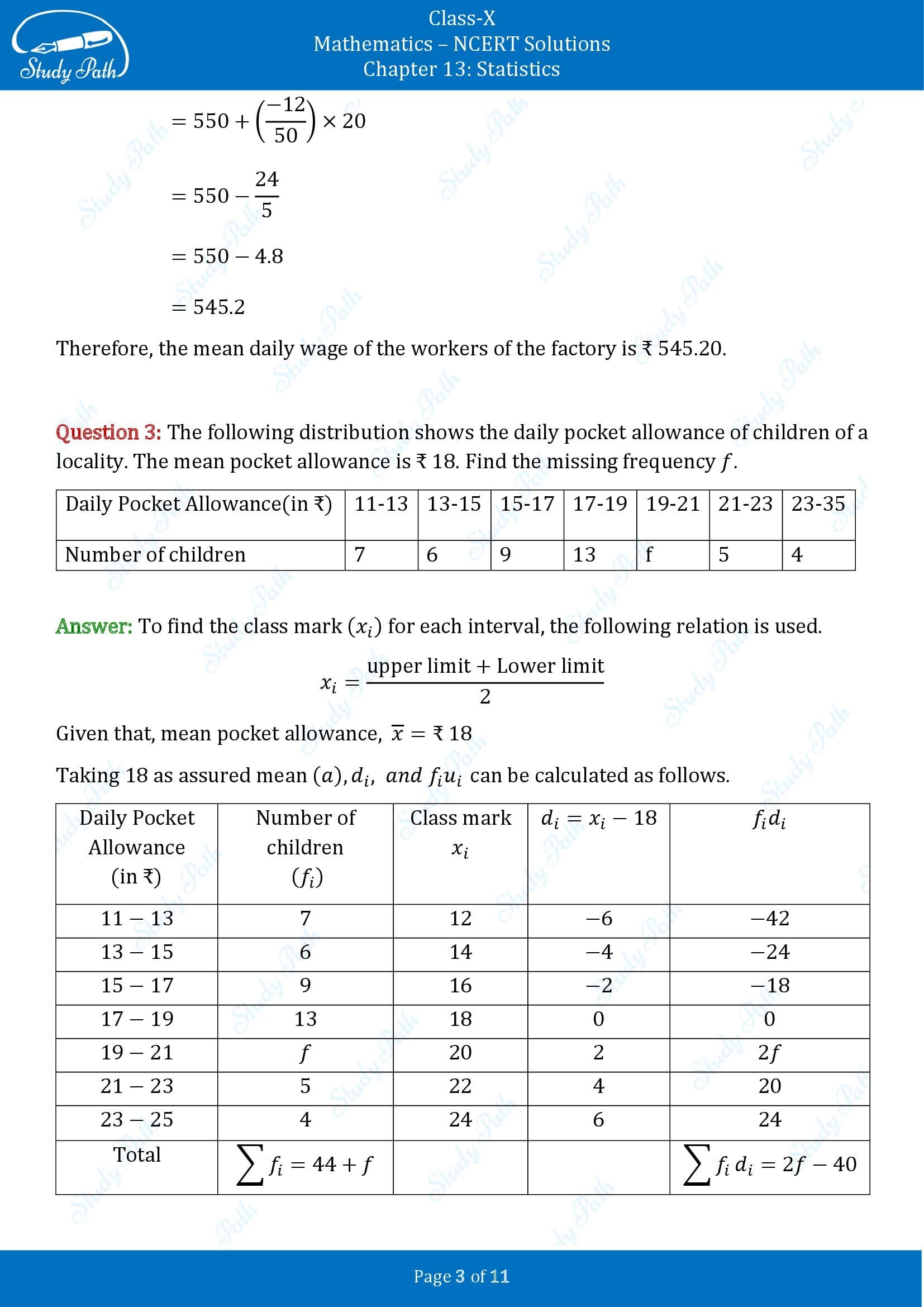 NCERT Solutions for Class 10 Maths Chapter 13 Statistics Exercise 13.1 00003