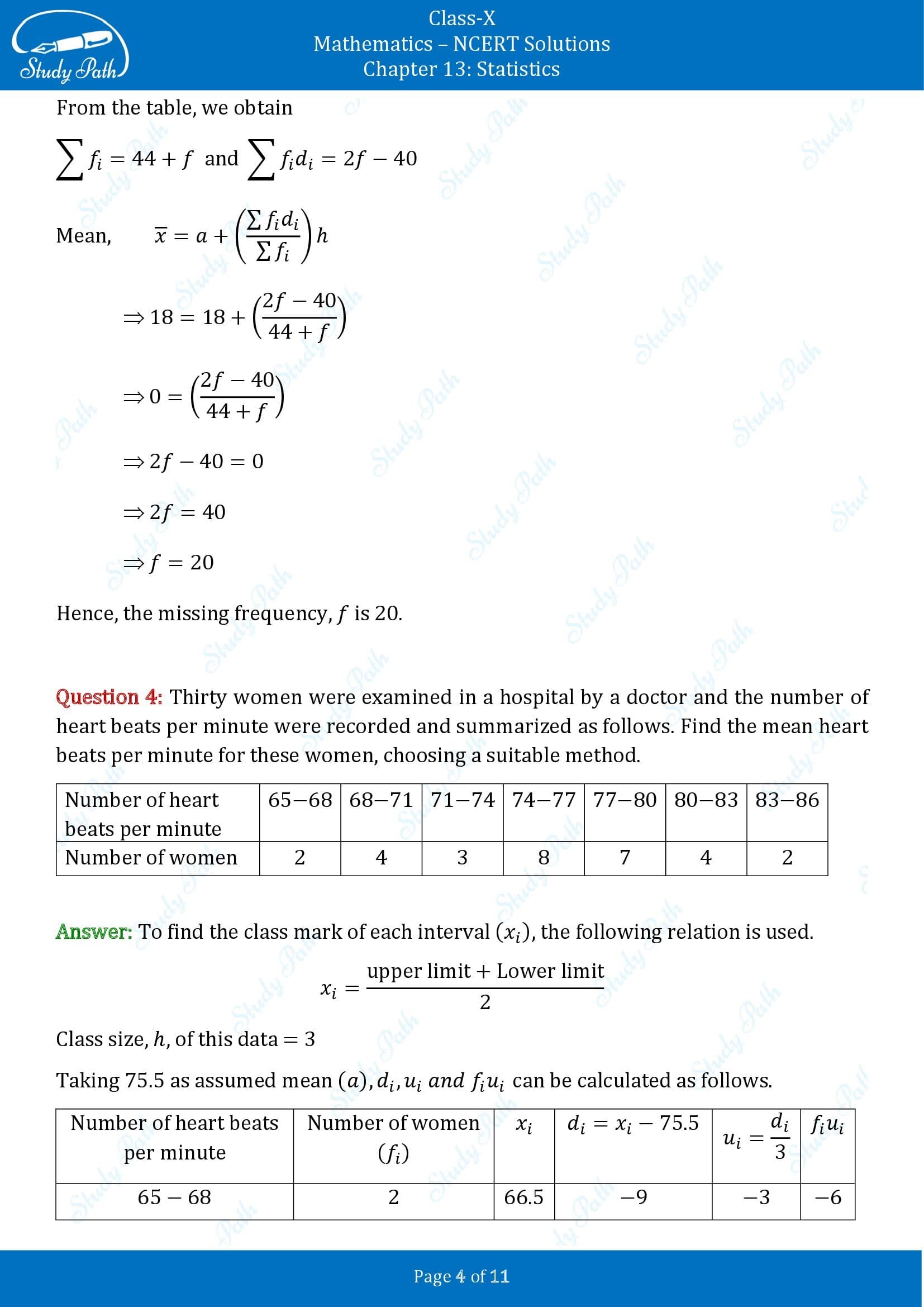 NCERT Solutions for Class 10 Maths Chapter 13 Statistics Exercise 13.1 00004