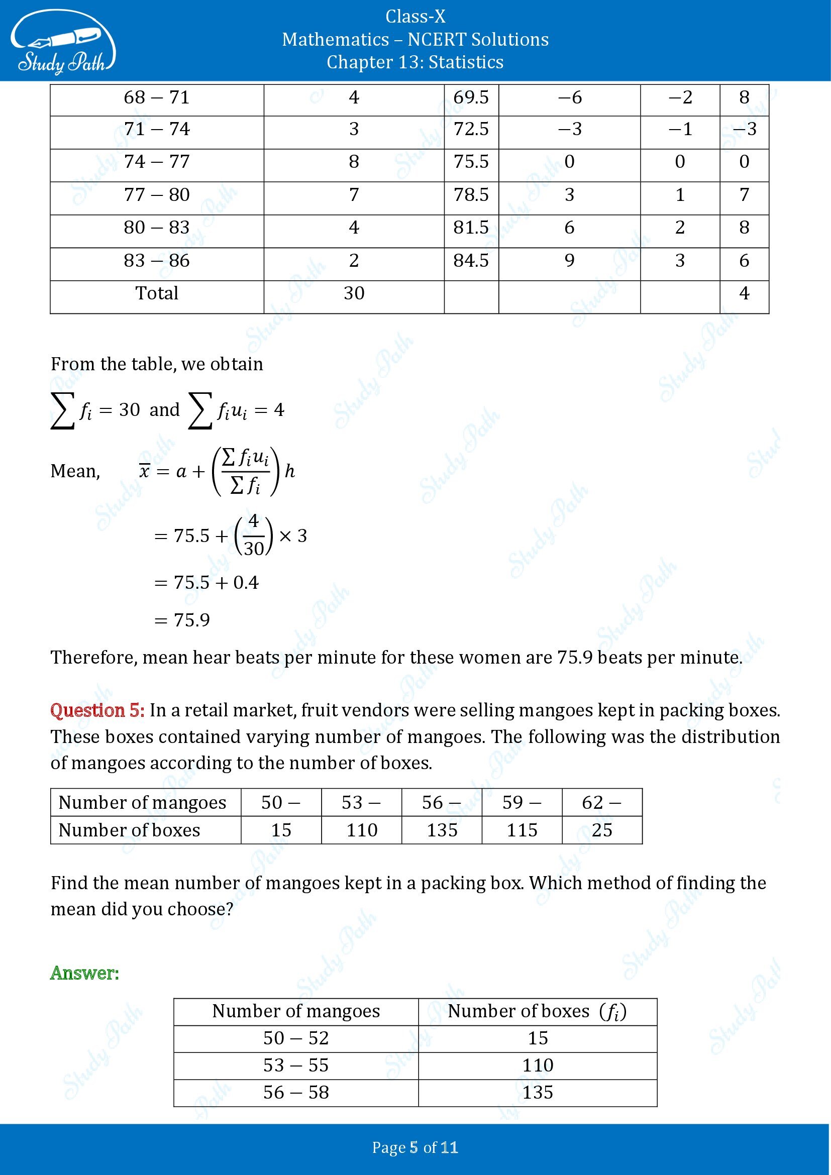 NCERT Solutions for Class 10 Maths Chapter 13 Statistics Exercise 13.1 00005