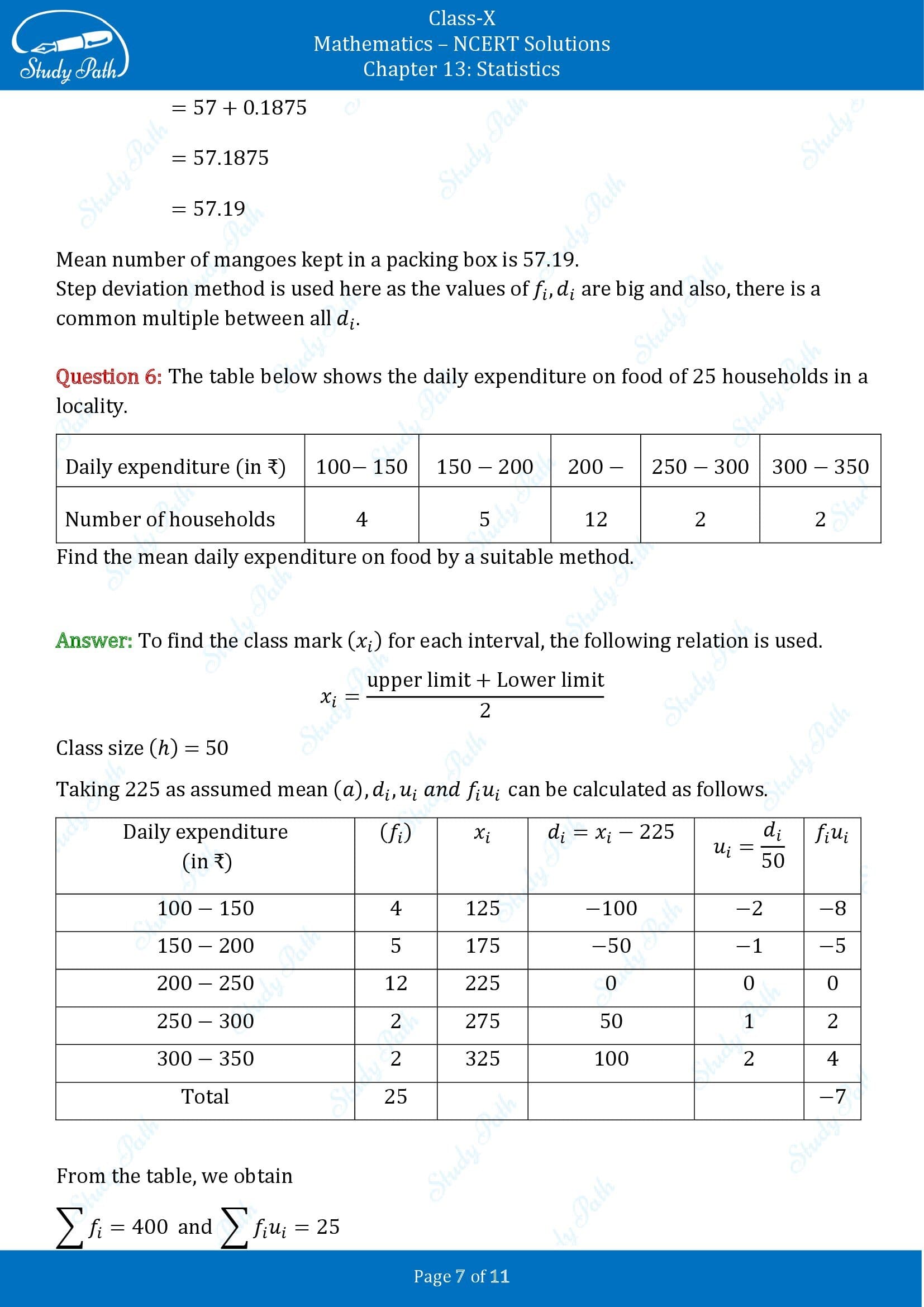 NCERT Solutions for Class 10 Maths Chapter 13 Statistics Exercise 13.1 00007