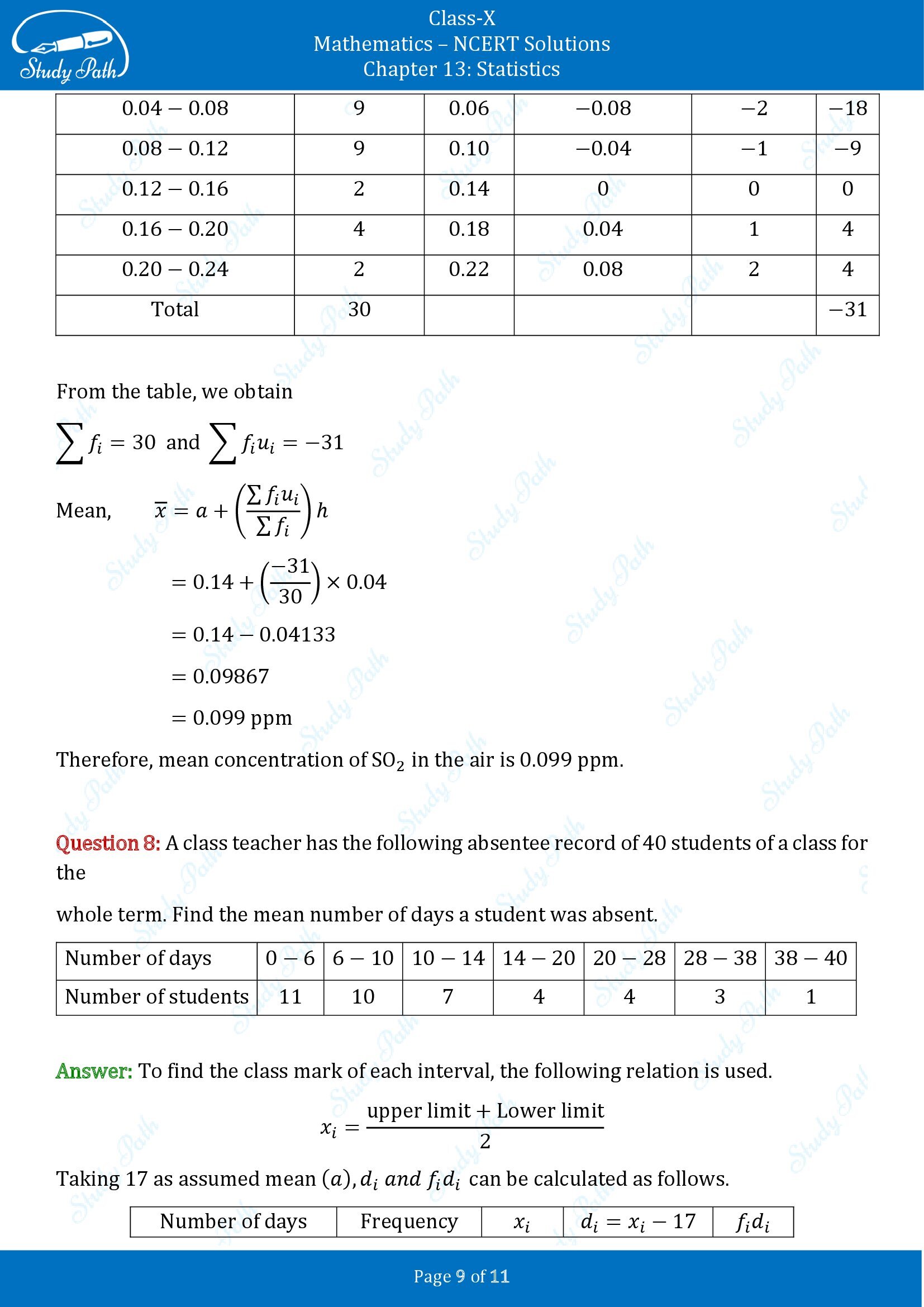 NCERT Solutions for Class 10 Maths Chapter 13 Statistics Exercise 13.1 00009