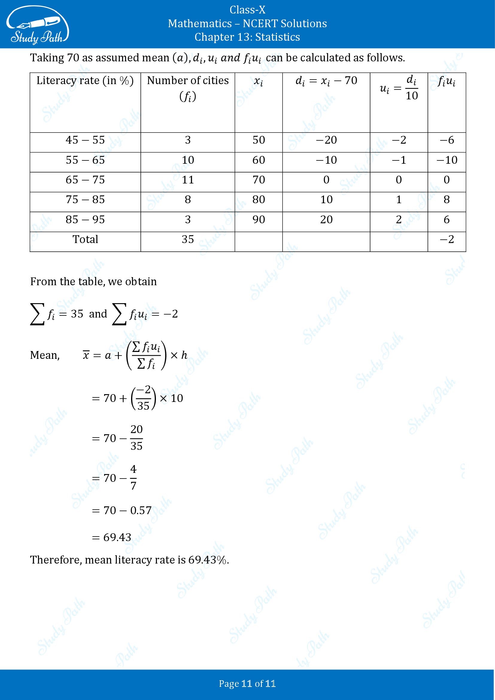 NCERT Solutions for Class 10 Maths Chapter 13 Statistics Exercise 13.1 00011