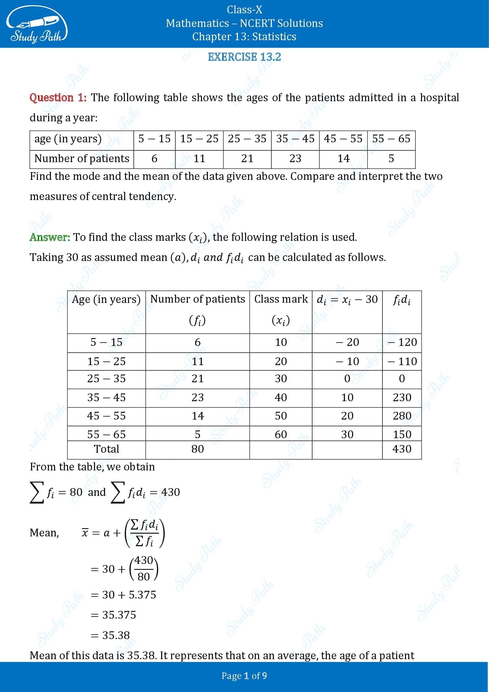 NCERT Solutions for Class 10 Maths Chapter 13 Statistics Exercise 13.2 00001