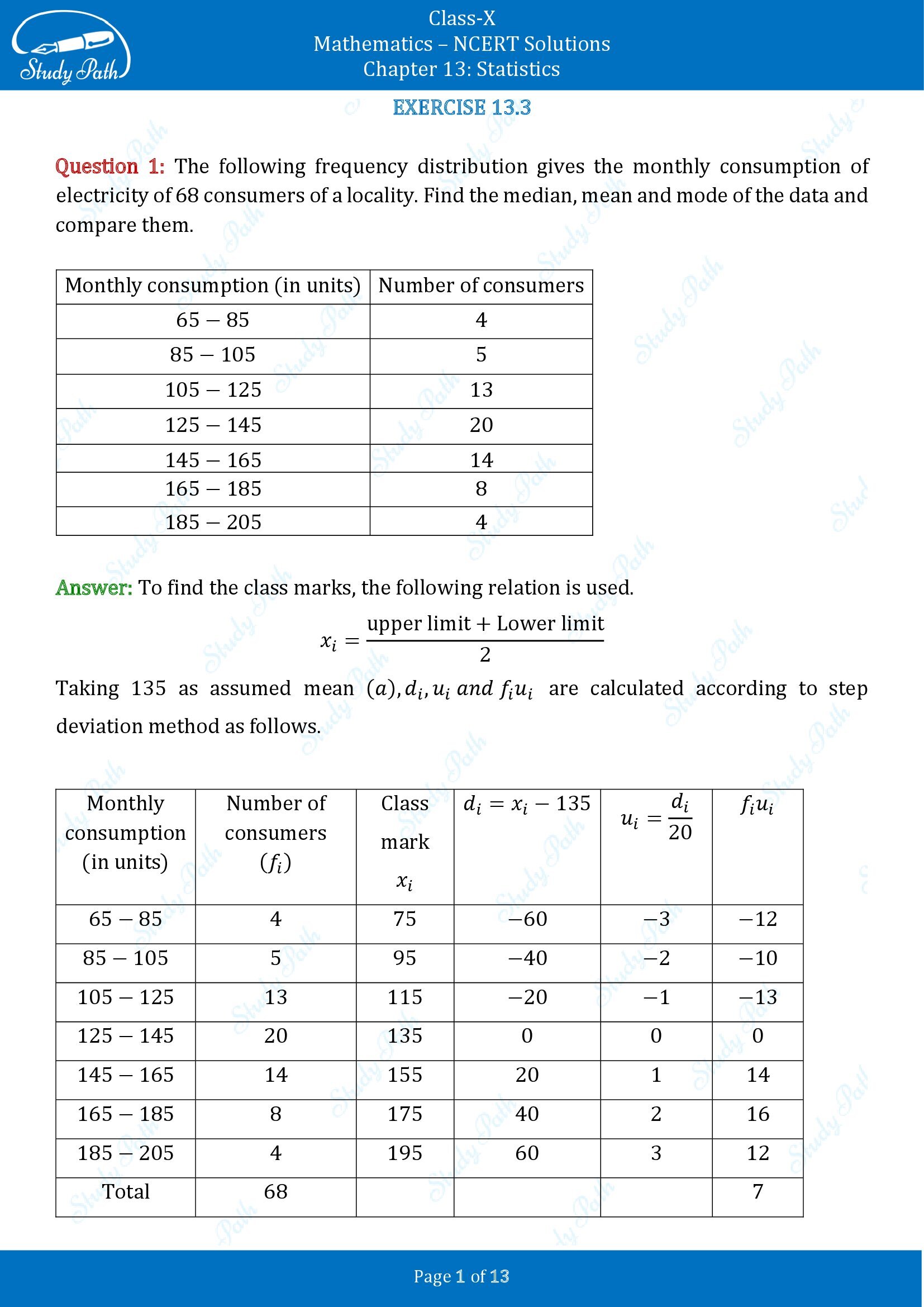 NCERT Solutions for Class 10 Maths Chapter 13 Statistics Exercise 13.3 00001