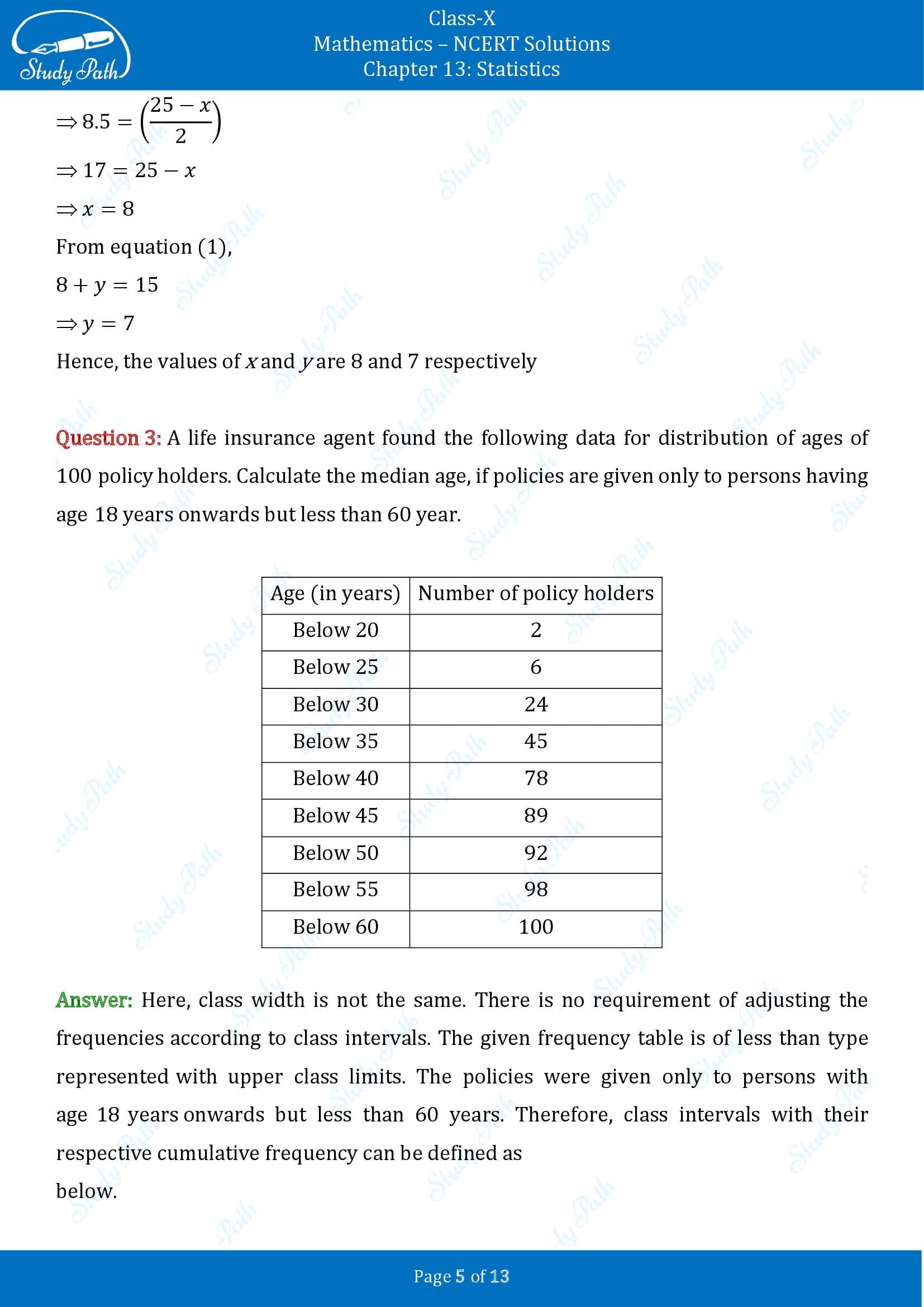 NCERT Solutions for Class 10 Maths Chapter 13 Statistics Exercise 13.3 00005