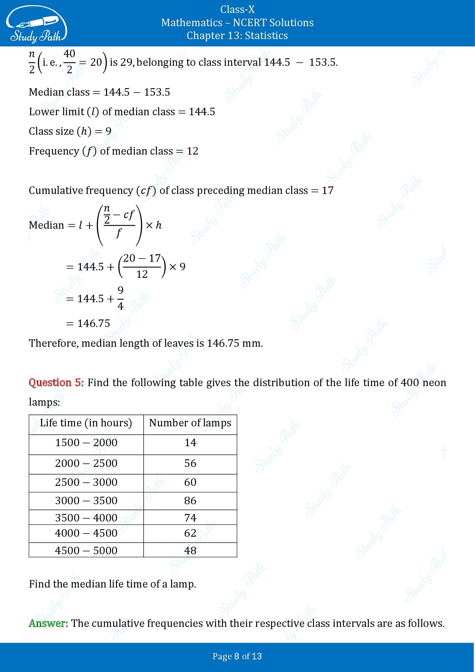 NCERT Solutions for Class 10 Maths Chapter 13 Statistics Exercise 13.3 00008