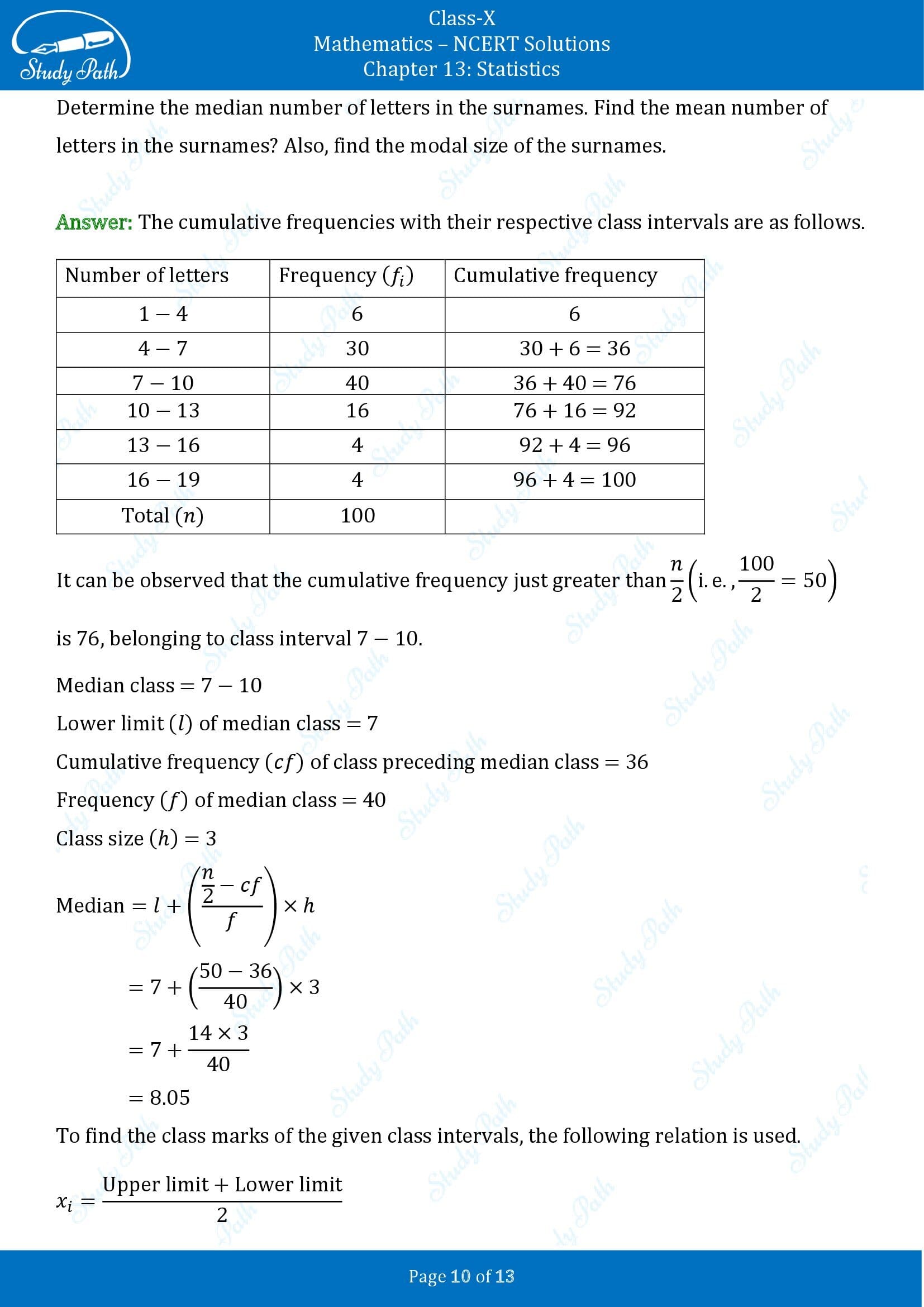 NCERT Solutions for Class 10 Maths Chapter 13 Statistics Exercise 13.3 00010