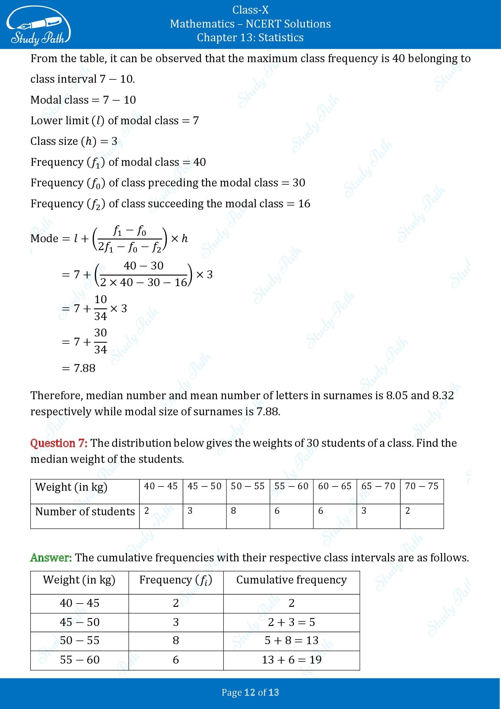 NCERT Solutions for Class 10 Maths Chapter 13 Statistics Exercise 13.3 00012