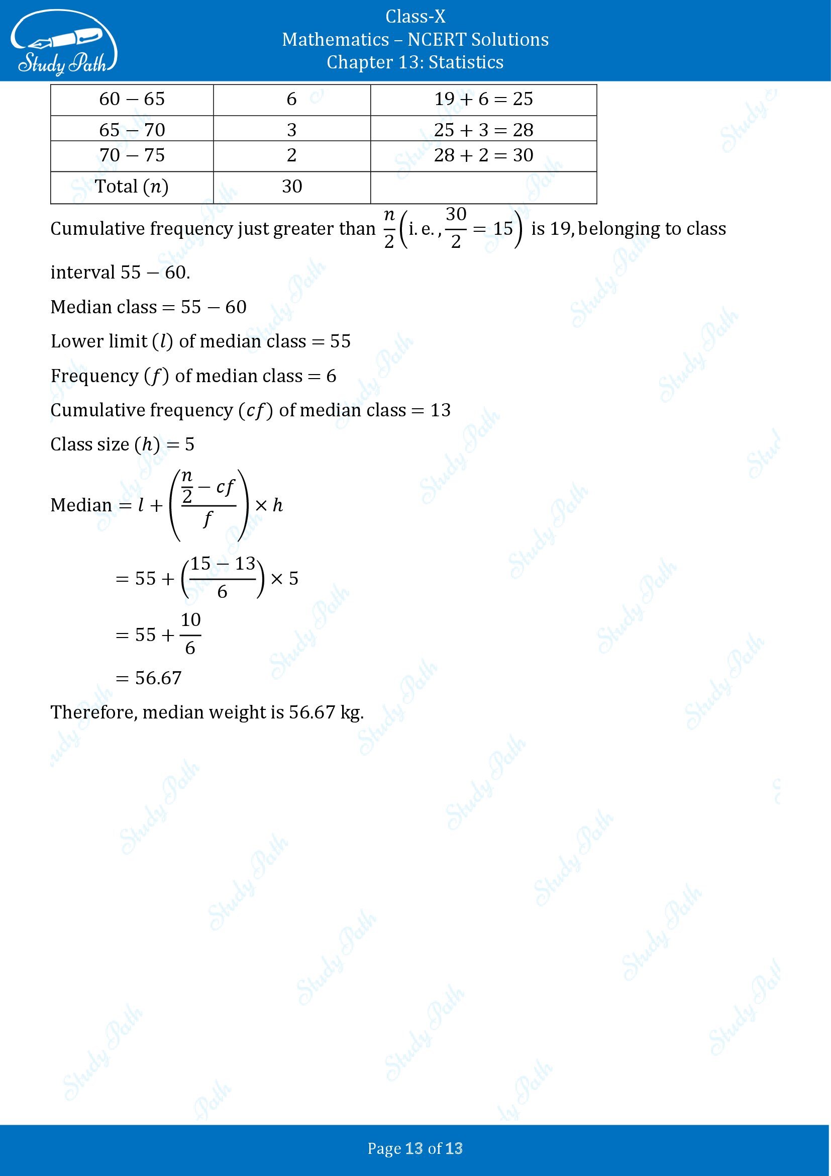 NCERT Solutions for Class 10 Maths Chapter 13 Statistics Exercise 13.3 00013