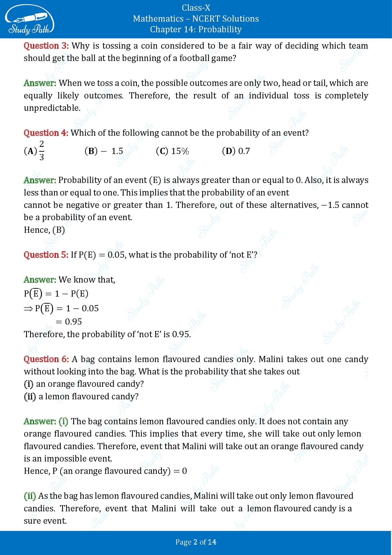 NCERT Solutions for Class 10 Maths Chapter 14 Probability Exercise 14.1 00002