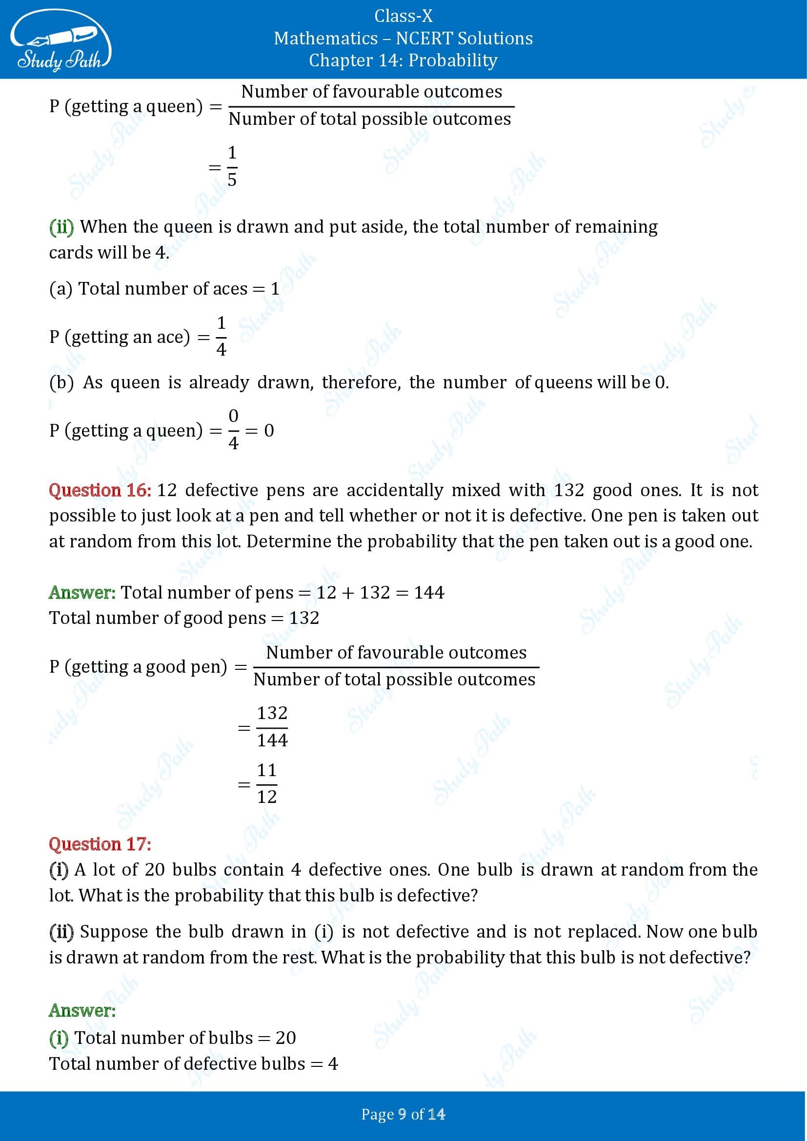 NCERT Solutions for Class 10 Maths Chapter 14 Probability Exercise 14.1 00009